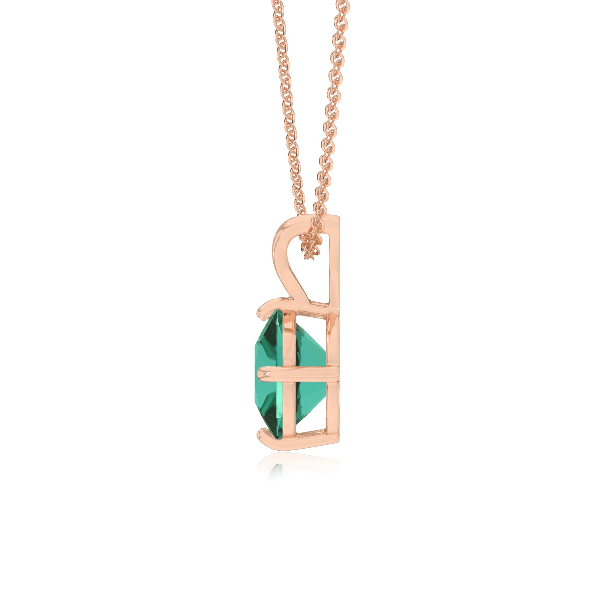 lab grown emerald cushion solitaire v-bale necklaces in rose gold 