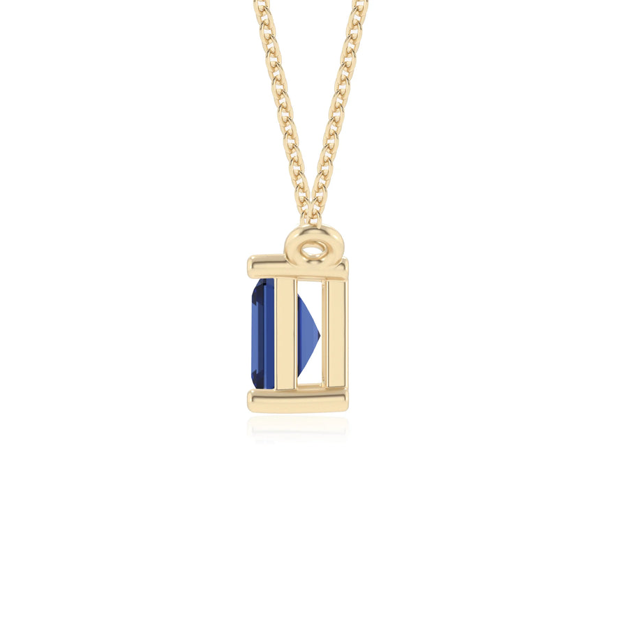 lab grown blue-sapphire emerald cut solitaire necklaces in yellow gold 