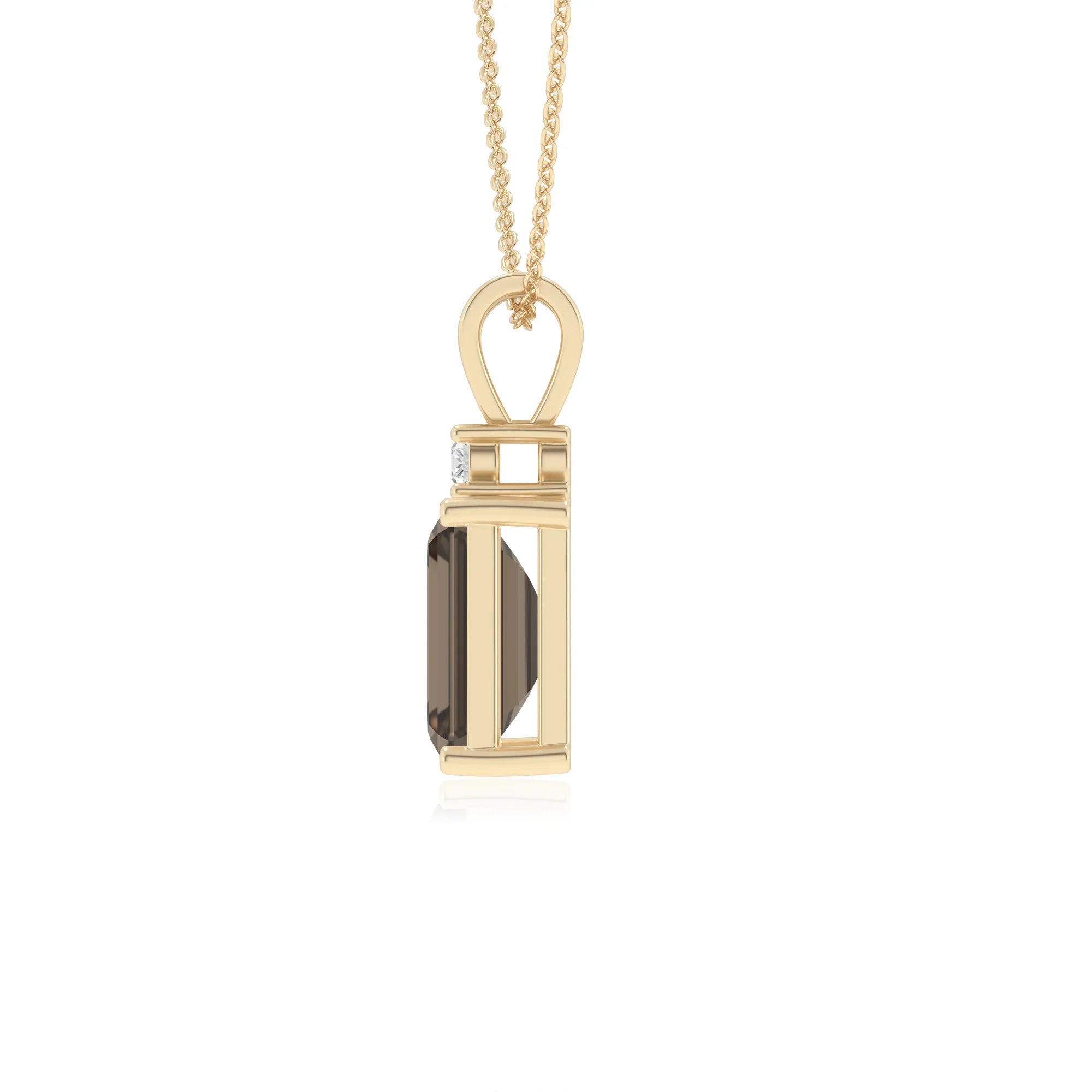 natural smoky-quartz emerald cut solitaire v-bale necklaces in yellow gold 