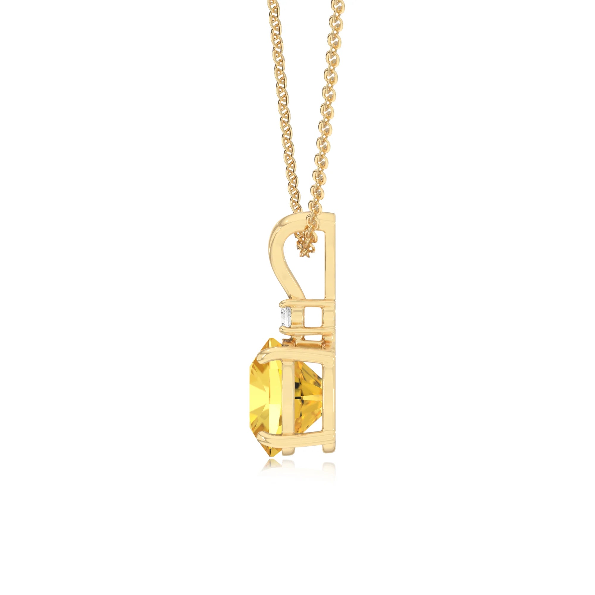 lab grown yellow-sapphire cushion solitaire v-bale necklaces in yellow gold 