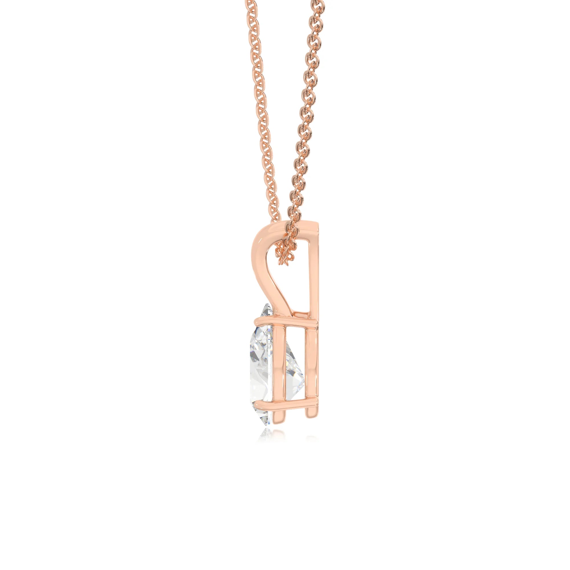 lab grown moissanite pear solitaire v-bale necklaces in rose gold 