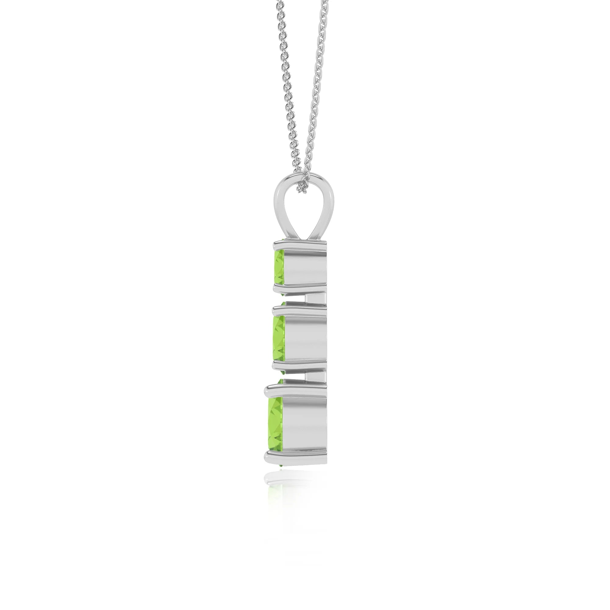 natural peridot round bar v-bale necklaces in platinum 