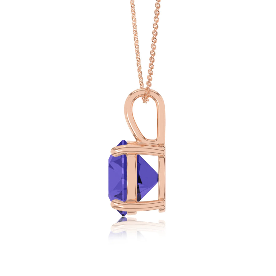 lab grown tanzanite round solitaire necklaces in rose gold 