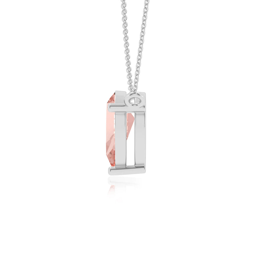 lab grown morganite pear solitaire necklaces in platinum 