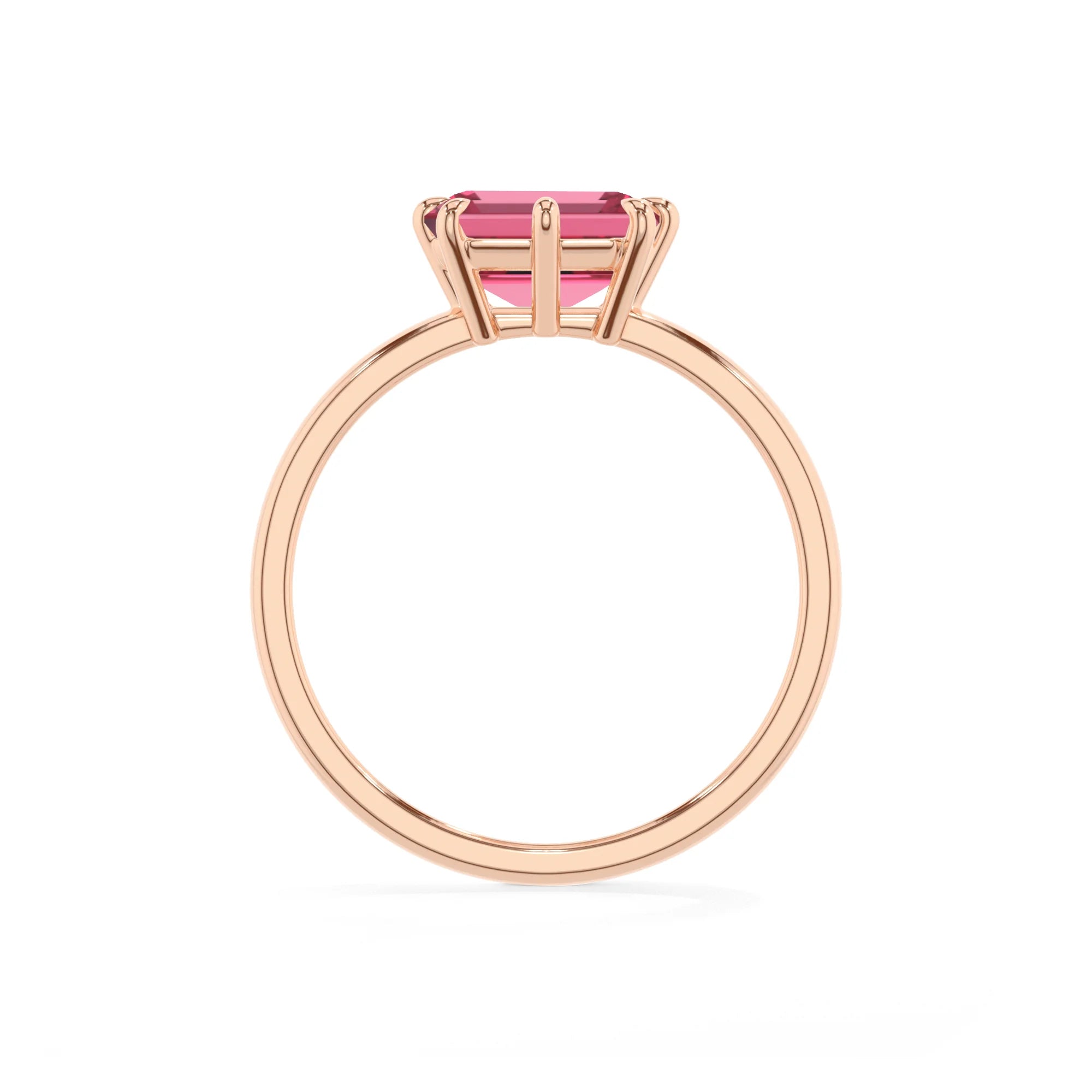 lab grown pink-tourmaline emerald cut solitaire rings in rose gold 