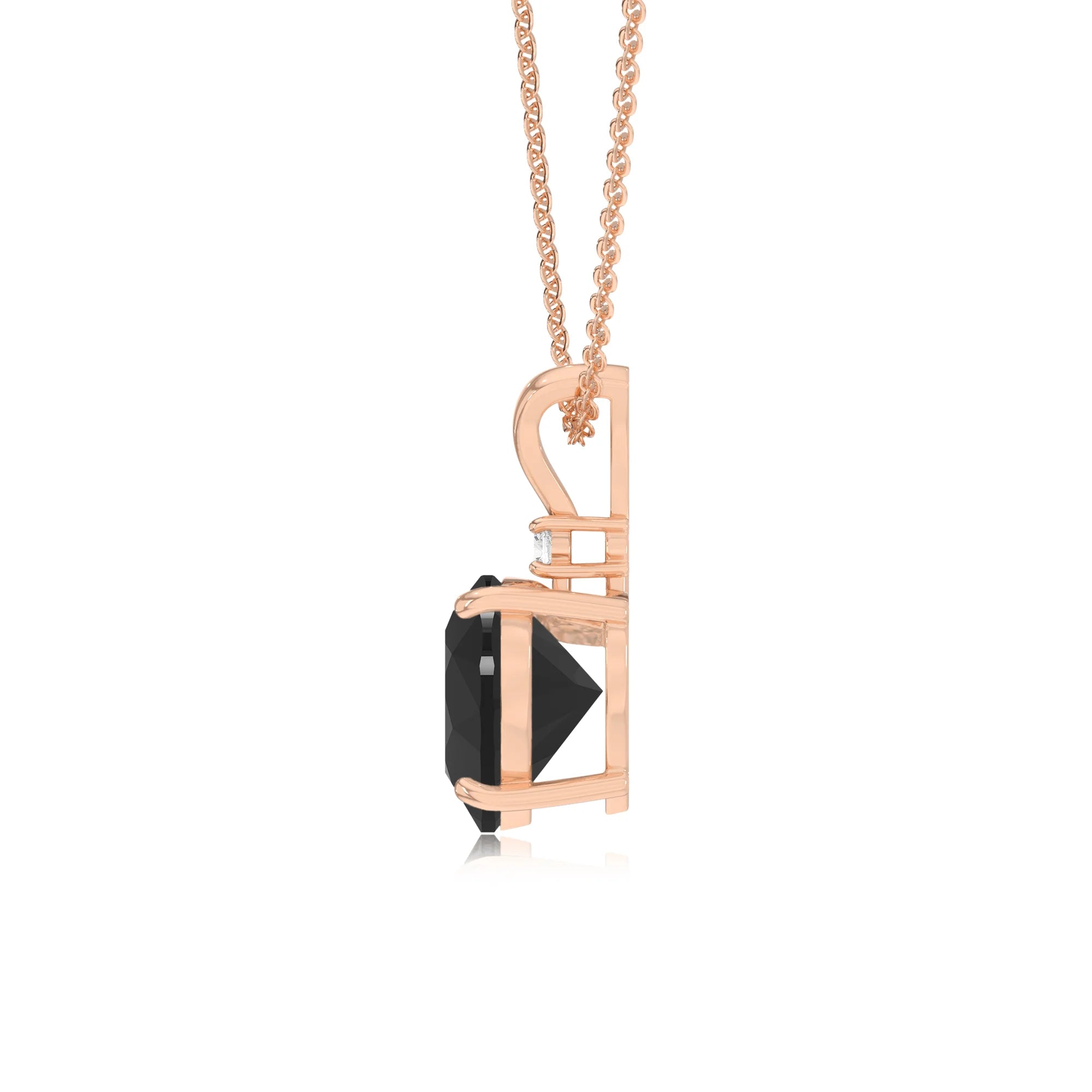 natural black-onyx heart solitaire v-bale necklaces in rose gold 