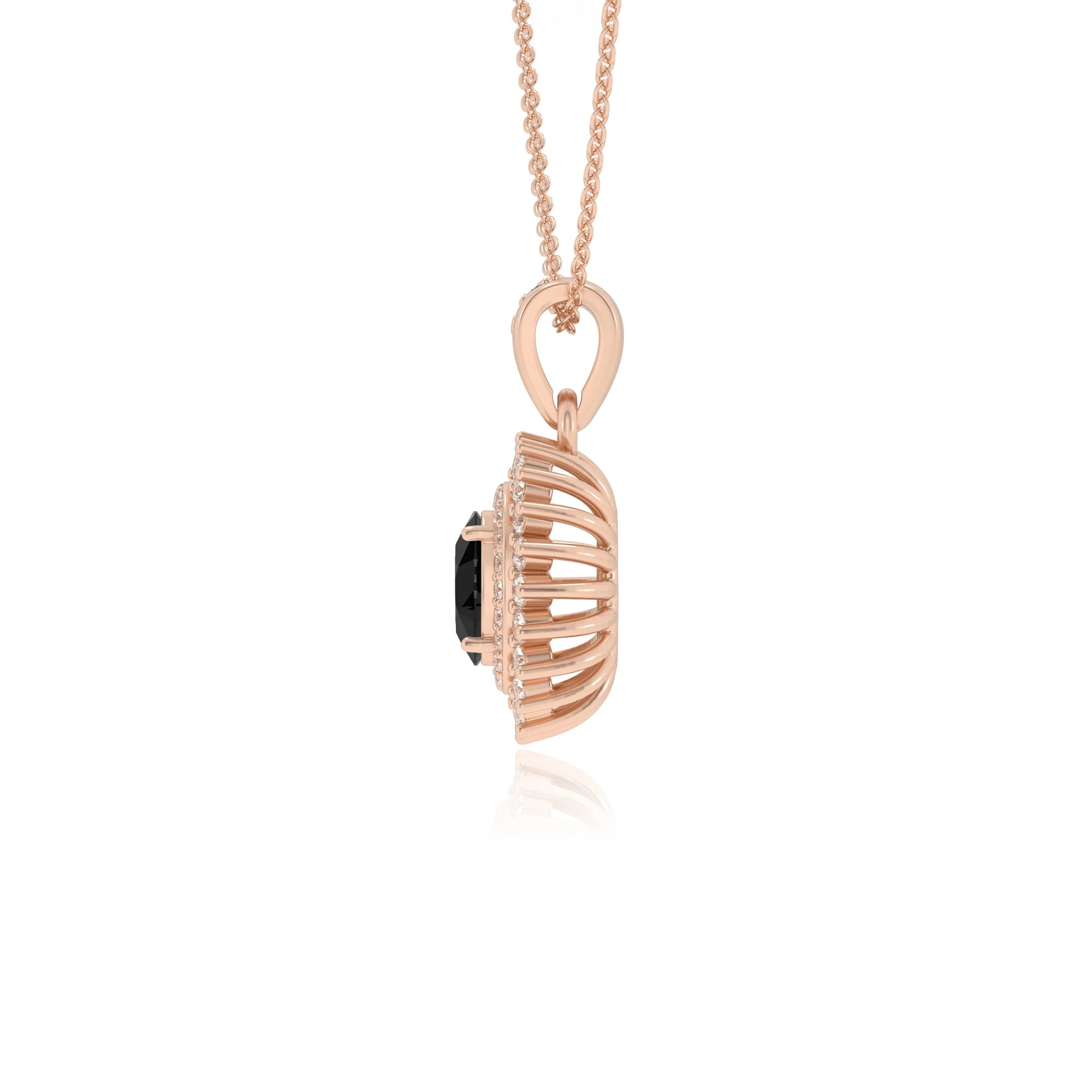natural black-onyx oval halo necklaces in rose gold 