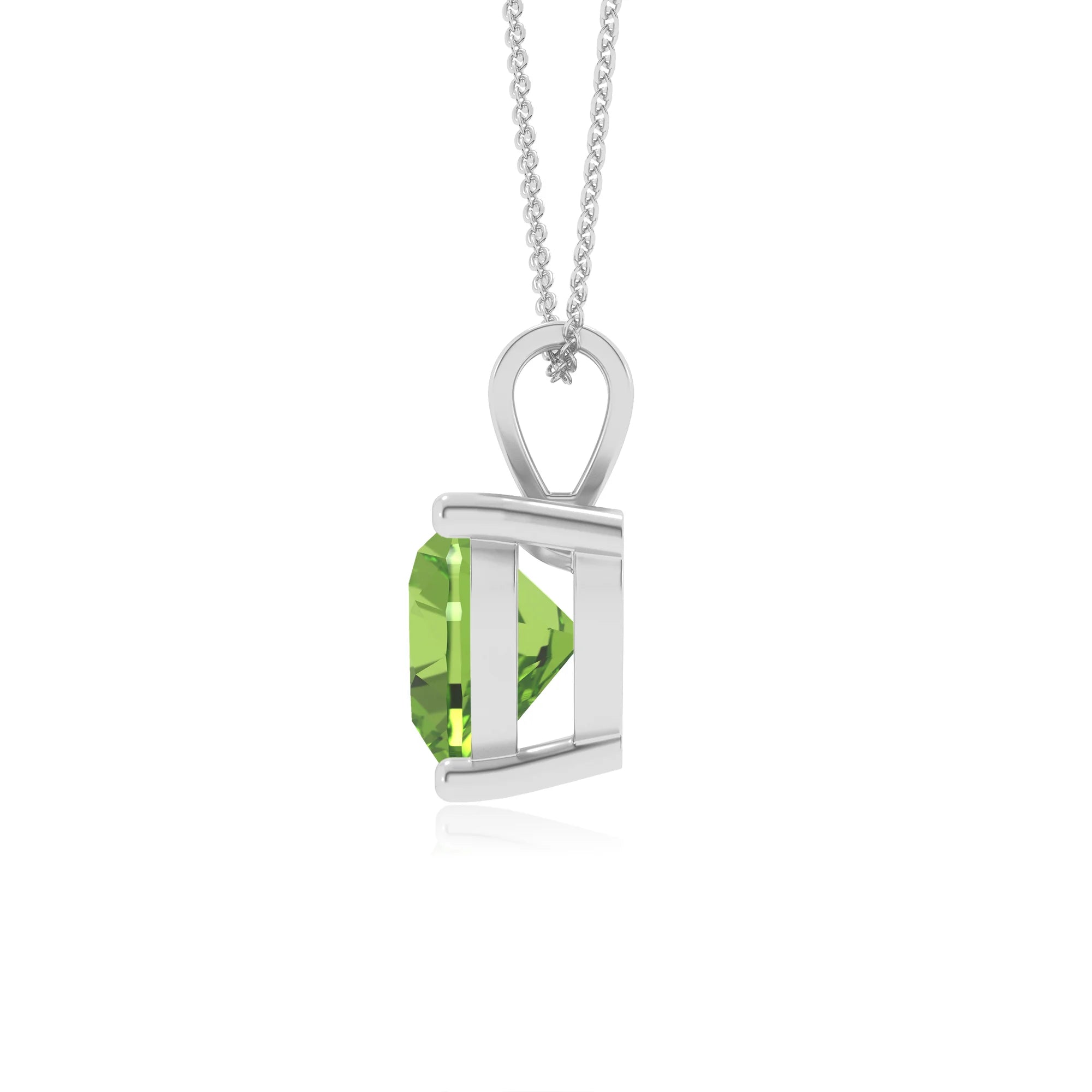 natural peridot heart solitaire v-bale necklaces in white gold 