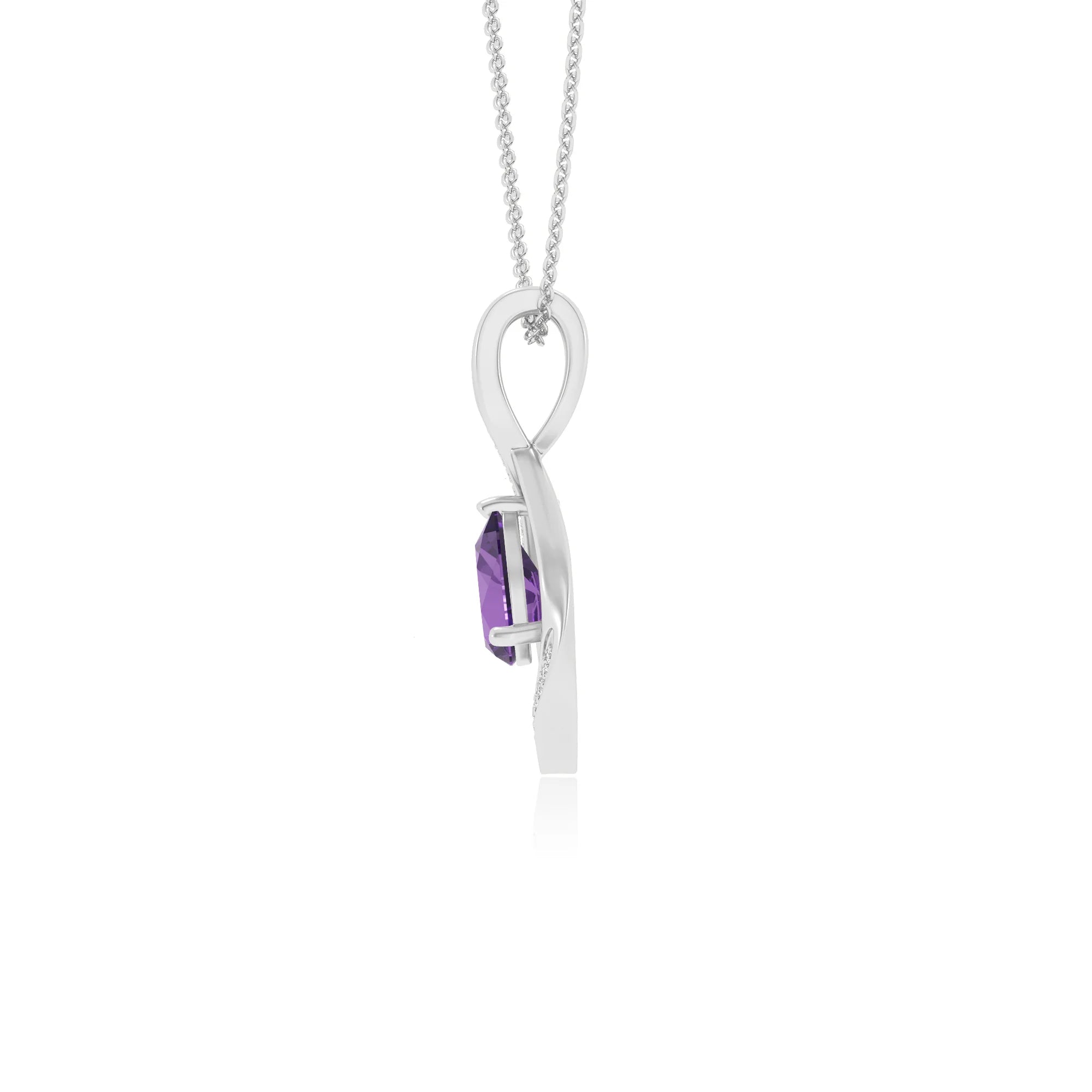 lab grown amethyst pear solitaire necklaces in white gold 