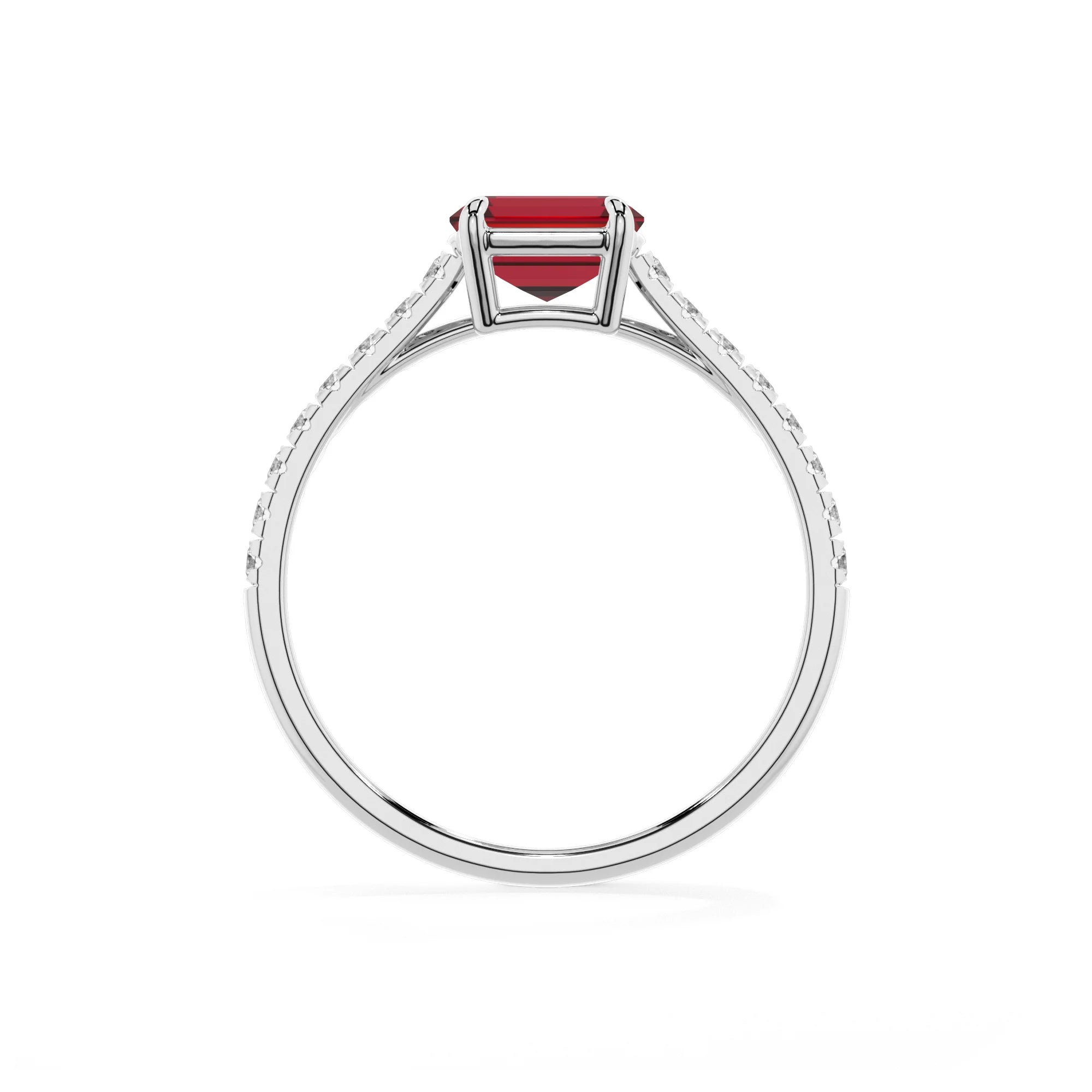 lab grown ruby emerald cut half eternity solitaire engagement rings in sterling silver 