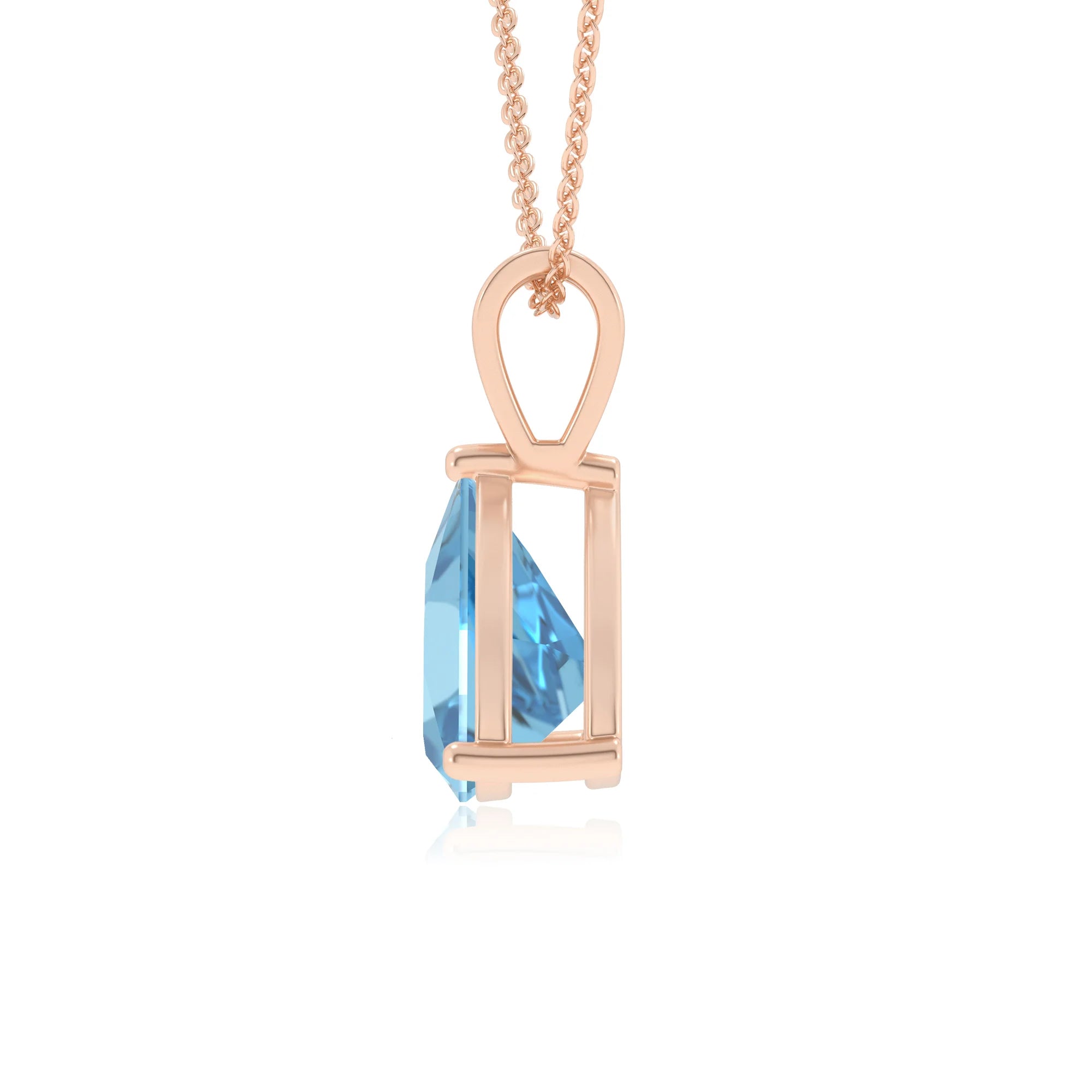 natural swiss-blue-topaz trillion solitaire v-bale necklaces in rose gold 