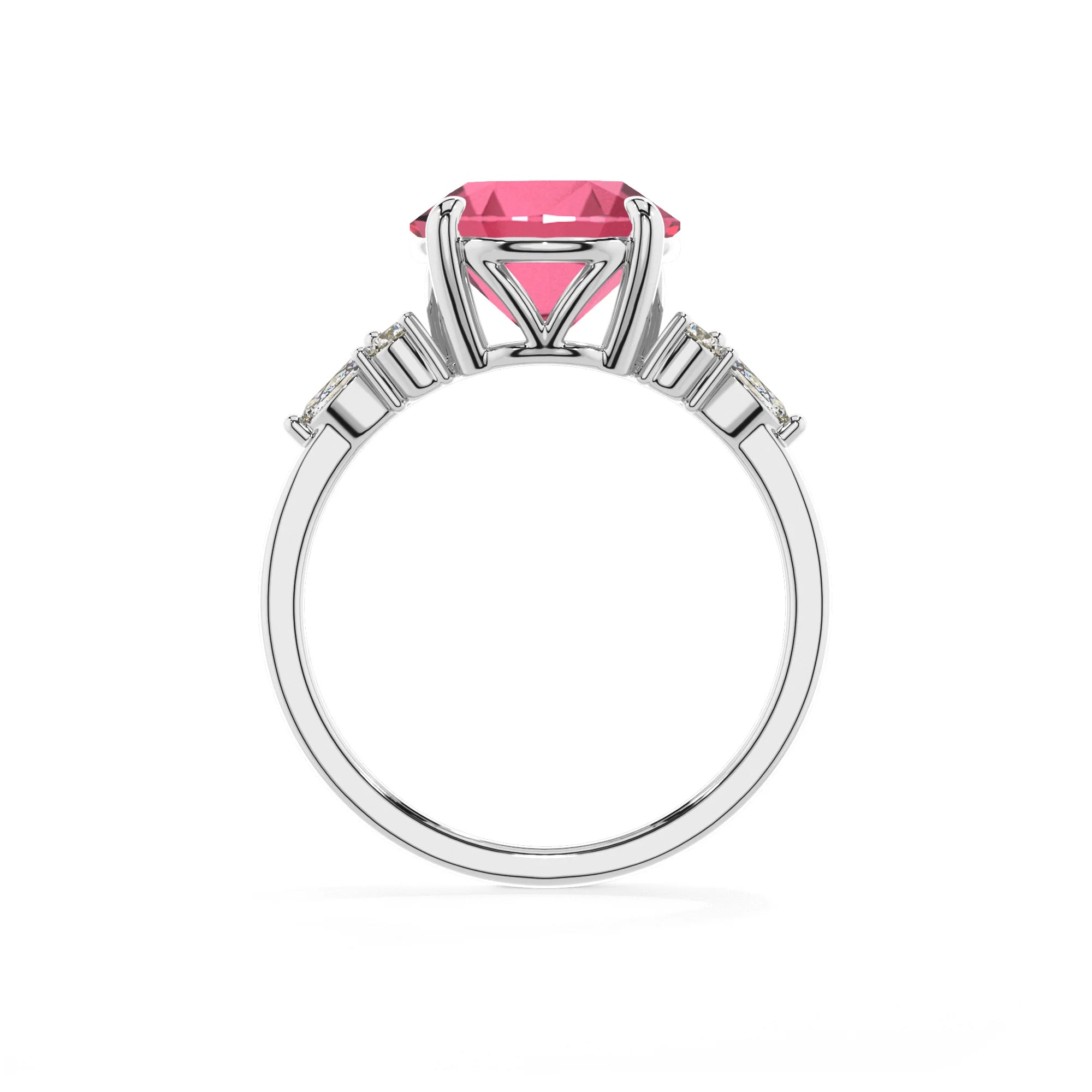 lab grown pink-tourmaline round solitaire rings in white gold 