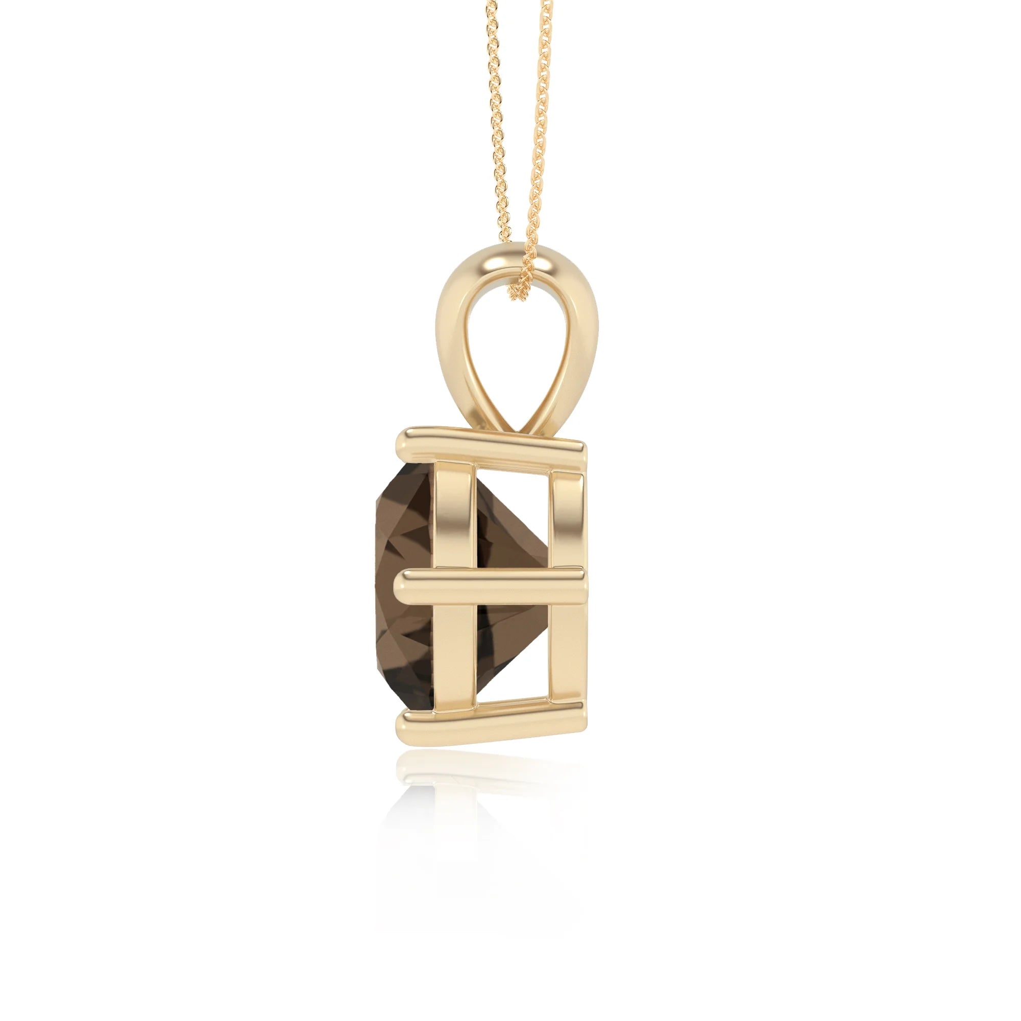 natural smoky-quartz round solitaire necklaces in yellow gold 