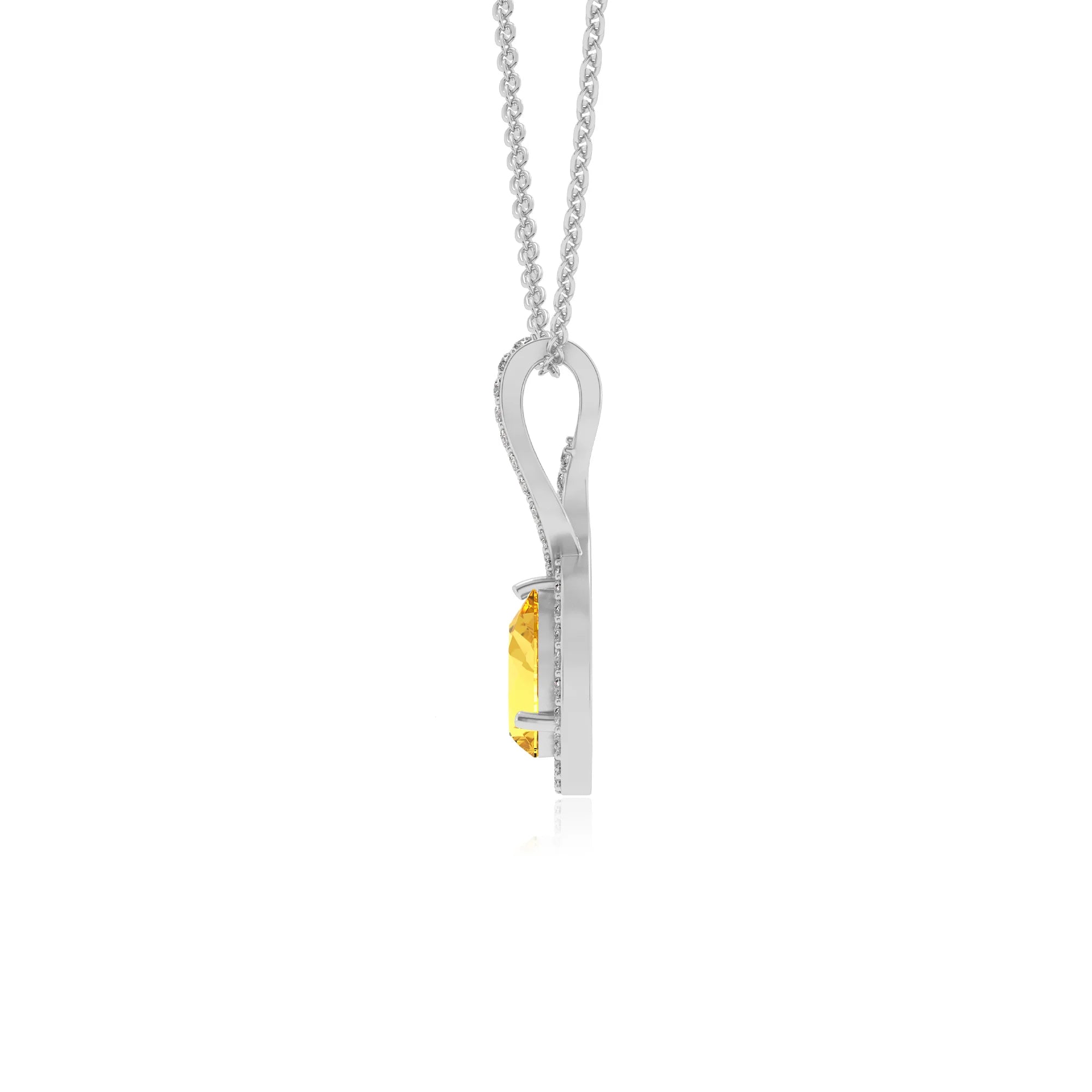 lab grown yellow-sapphire pear necklaces in white gold 