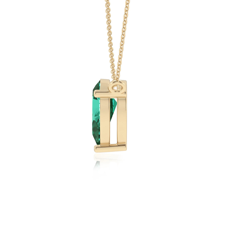 lab grown emerald pear solitaire necklaces in yellow gold 