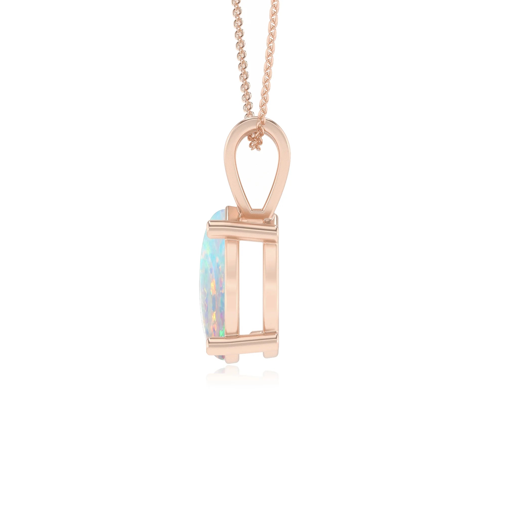 lab grown opal pear solitaire v-bale necklaces in rose gold 