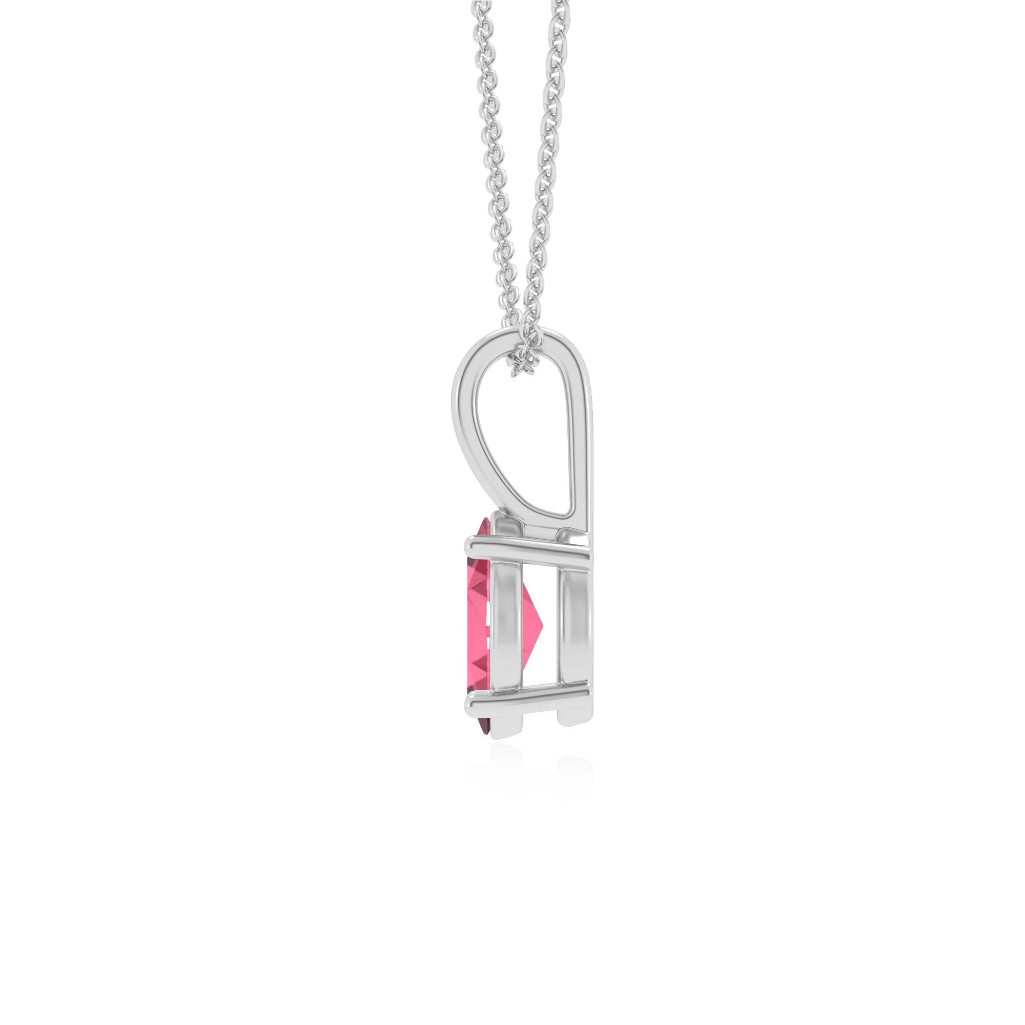 lab grown pink-tourmaline oval solitaire necklaces in white gold 