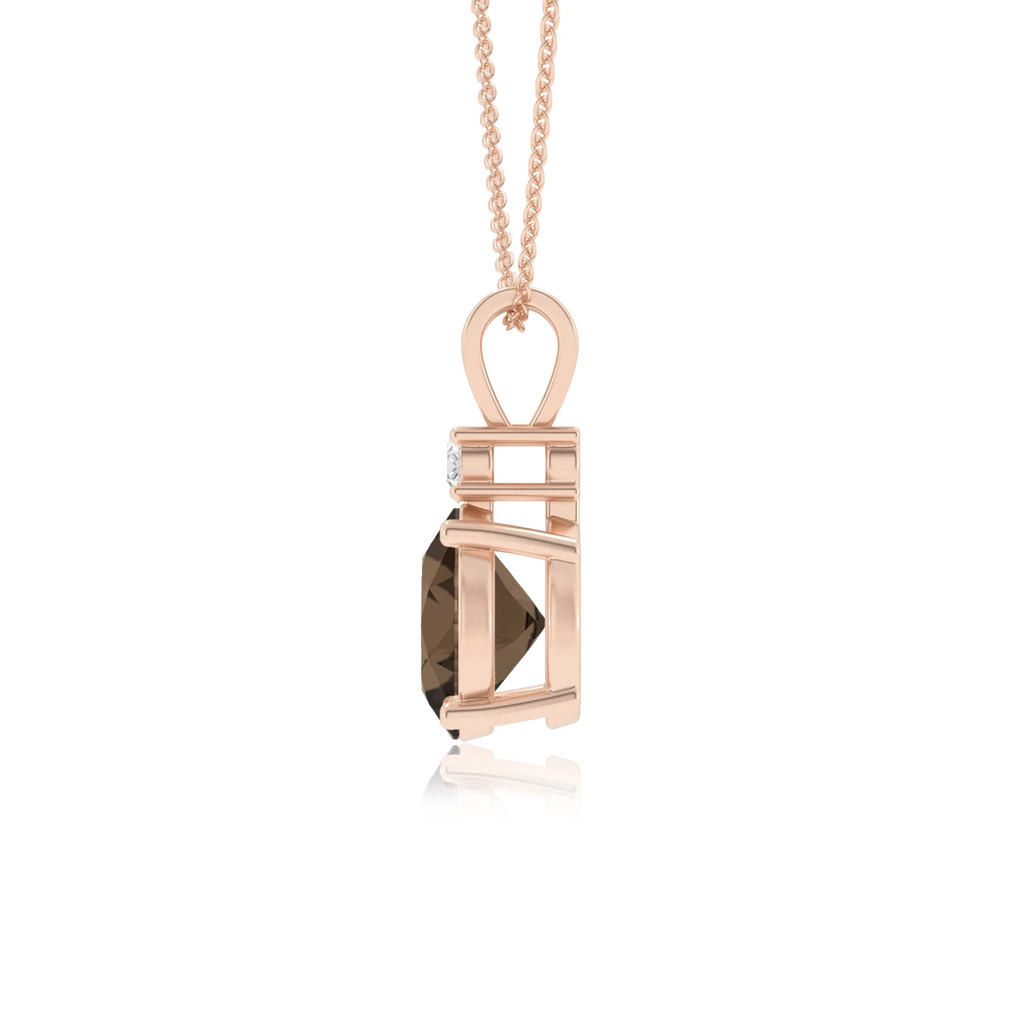 natural smoky-quartz round solitaire v-bale necklaces in rose gold 