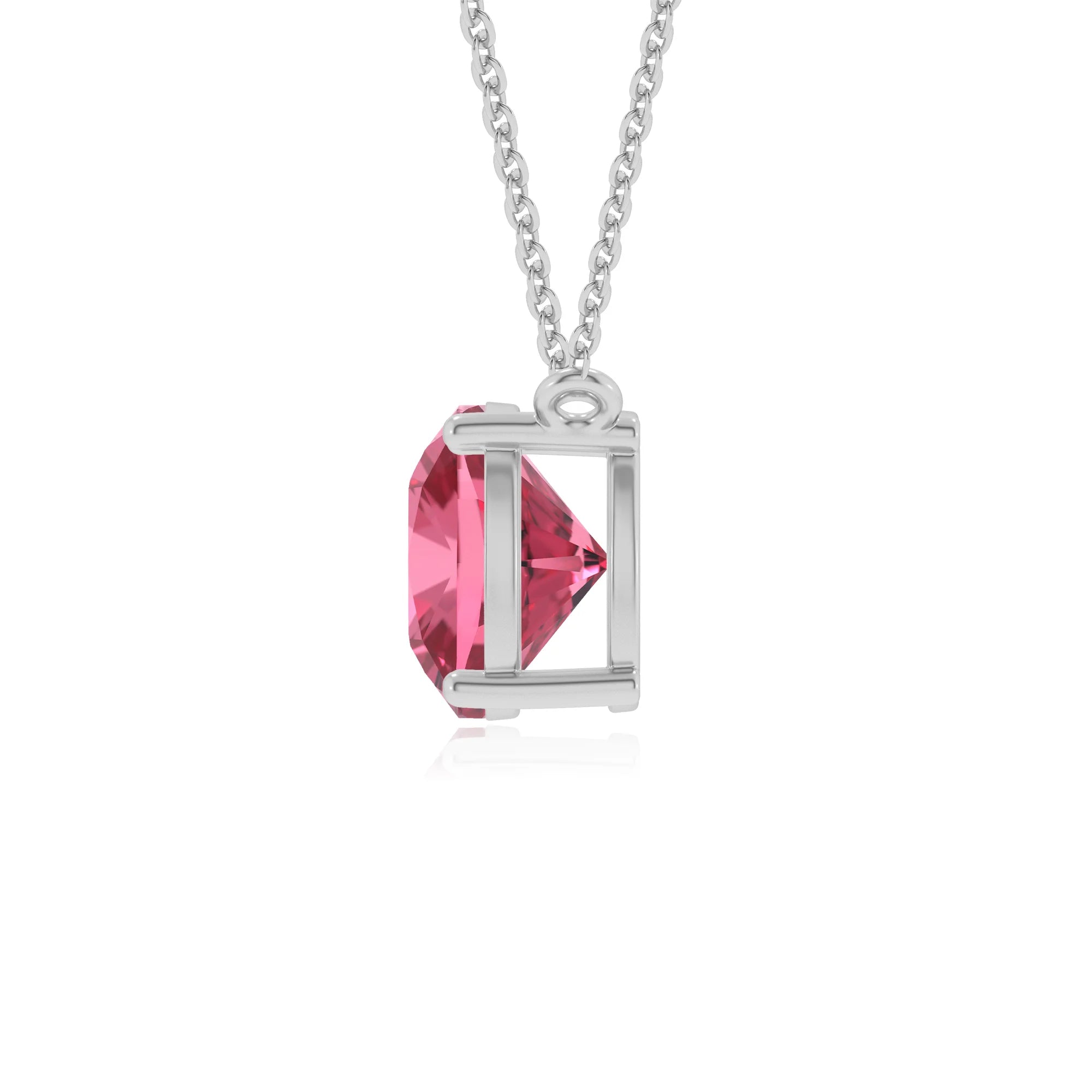 lab grown pink-tourmaline cushion solitaire necklaces in white gold 