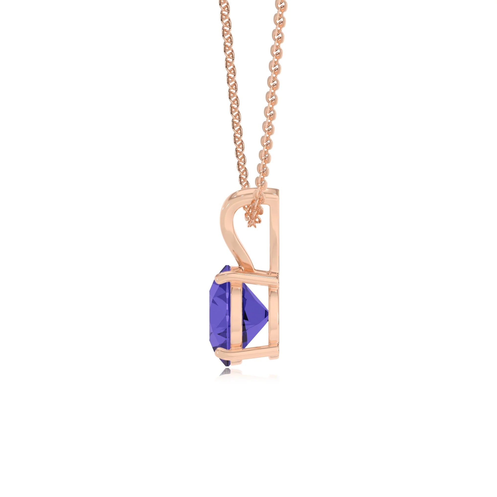 lab grown tanzanite round solitaire v-bale necklaces in rose gold 