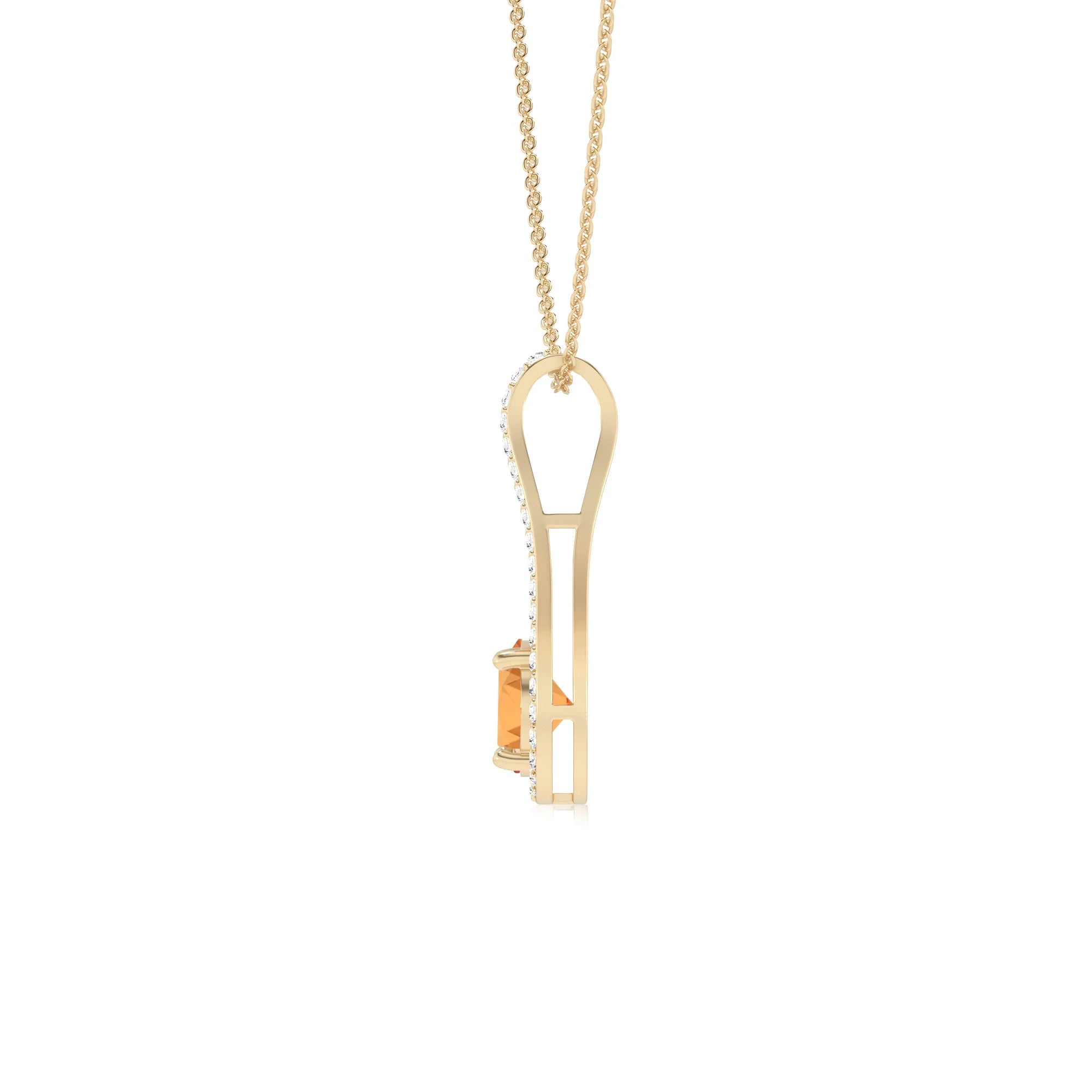 lab grown citrine round solitaire v-bale necklaces in yellow gold 