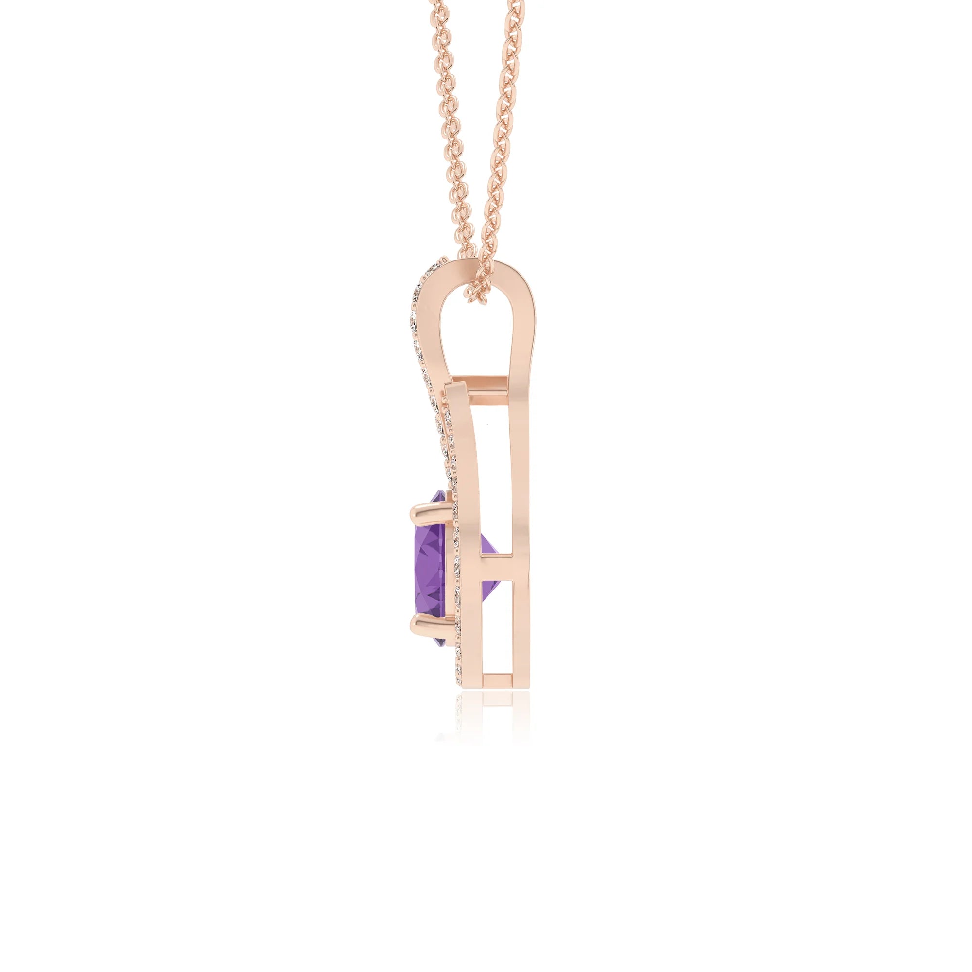 lab grown amethyst round solitaire necklaces in rose gold 