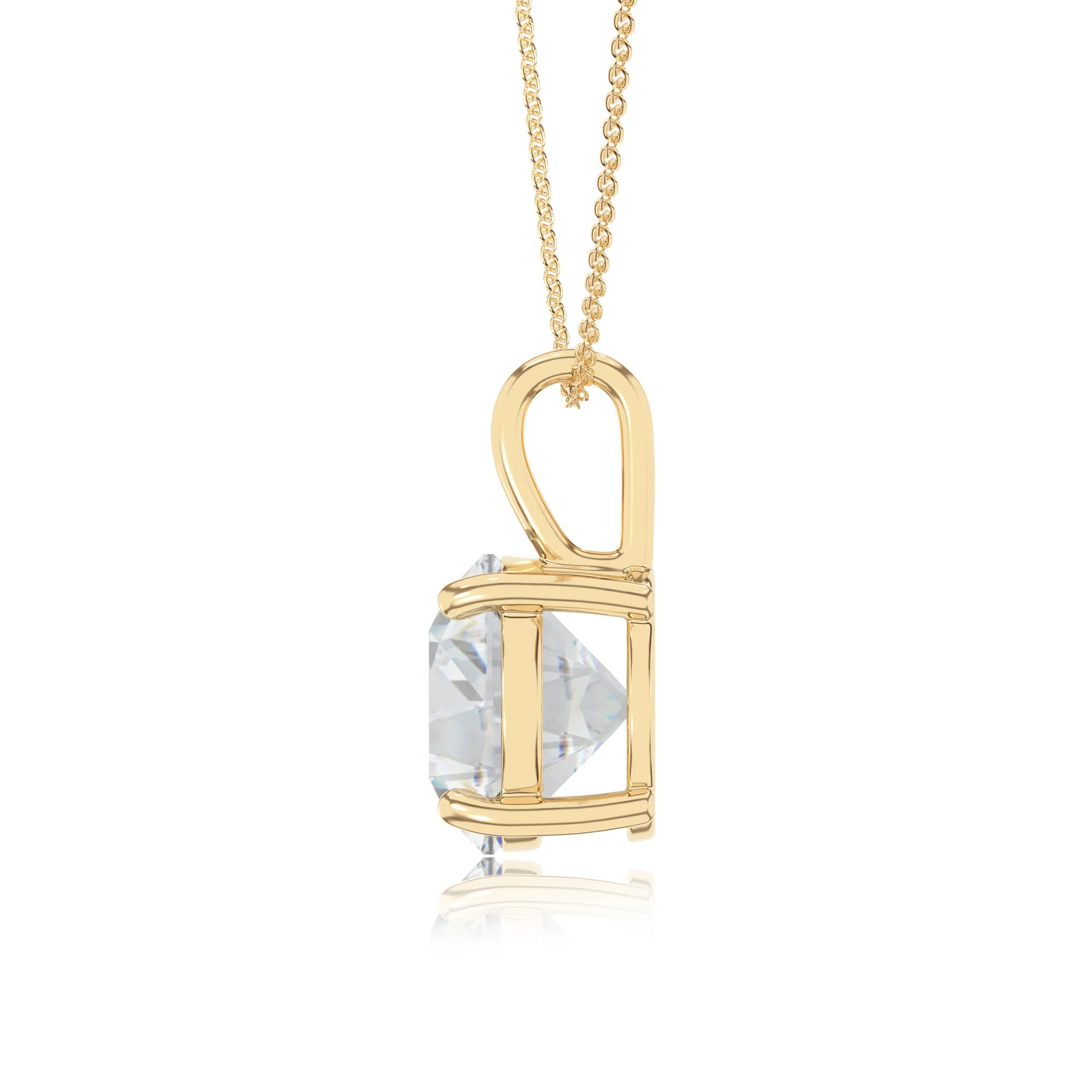 lab grown moissanite round solitaire necklaces in yellow gold 