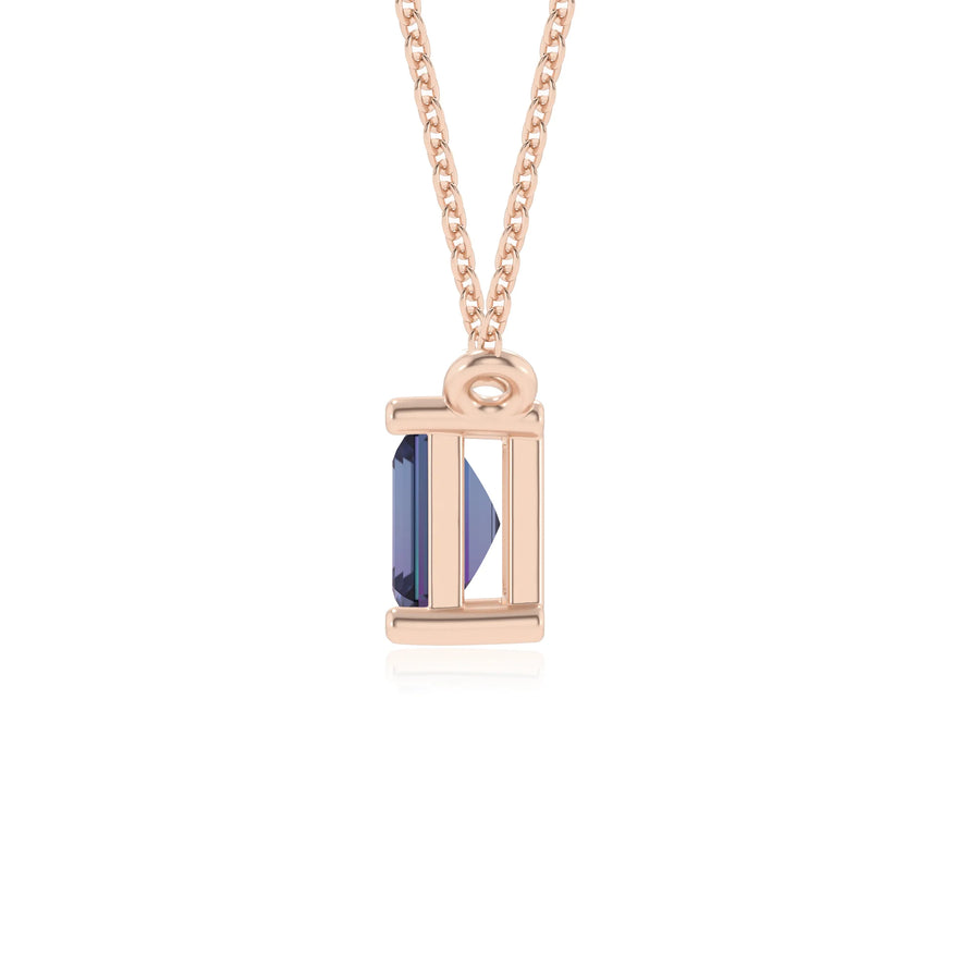 lab grown alexandrite emerald cut solitaire necklaces in rose gold 