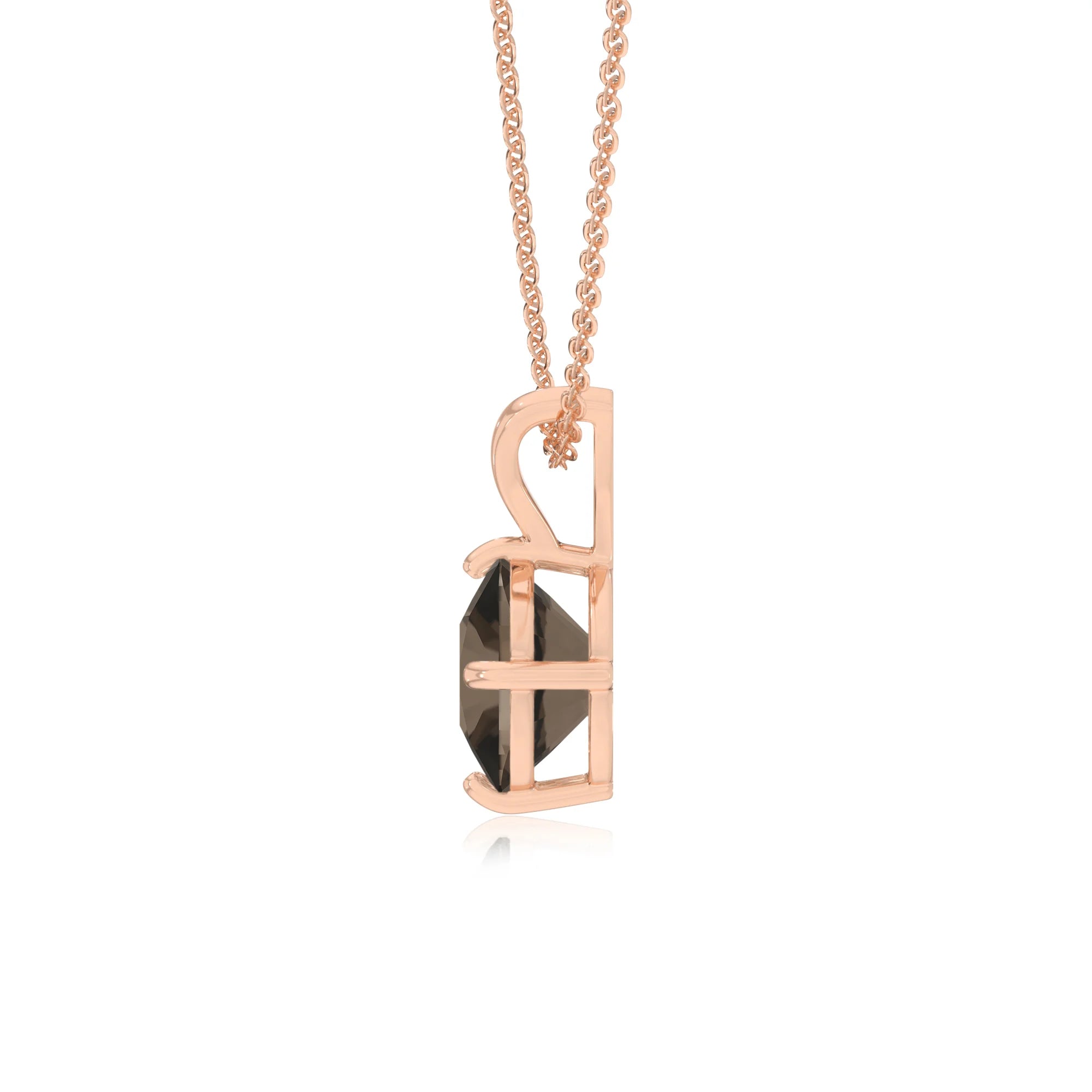 natural smoky-quartz cushion solitaire v-bale necklaces in rose gold 