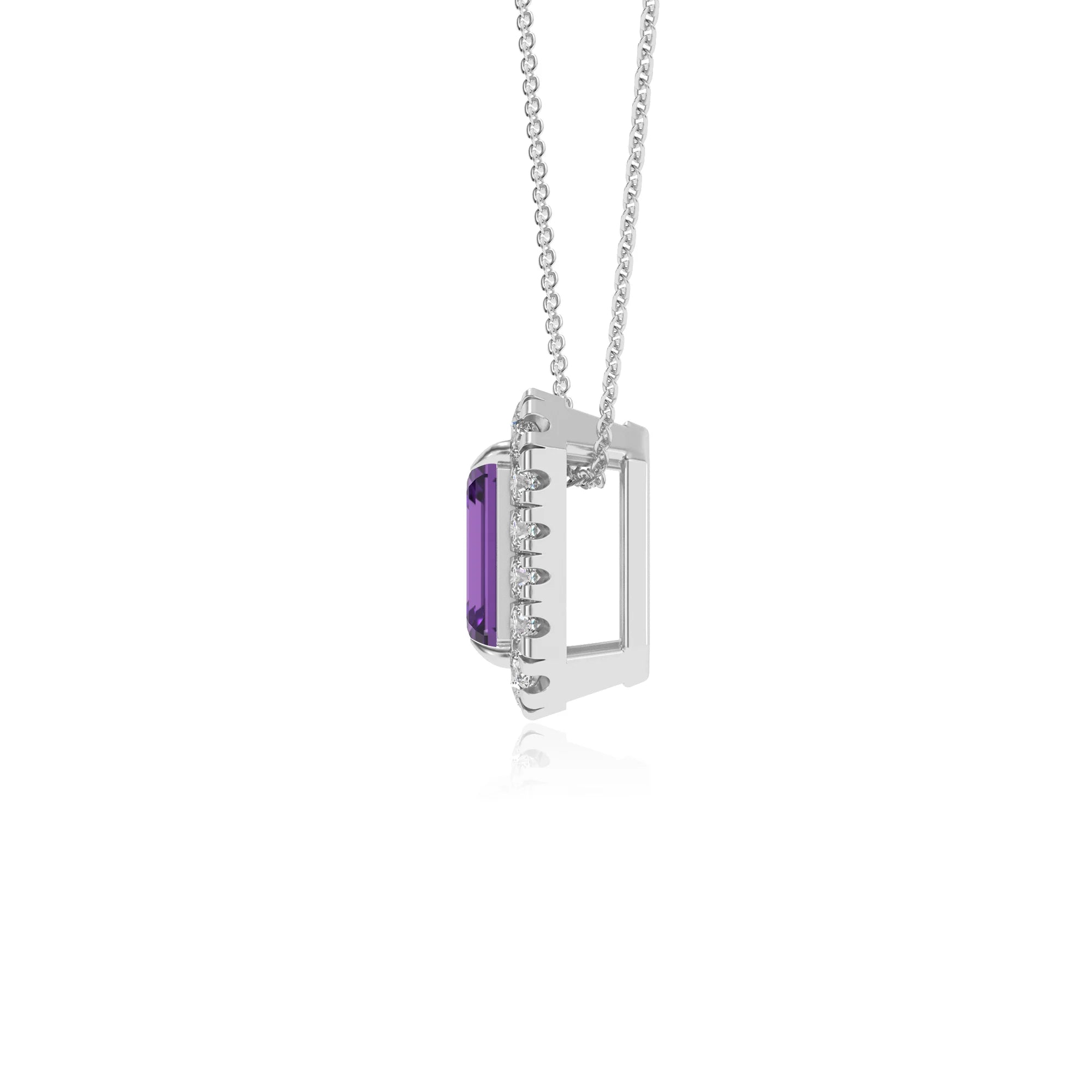 lab grown amethyst emerald cut solitaire necklaces in white gold 