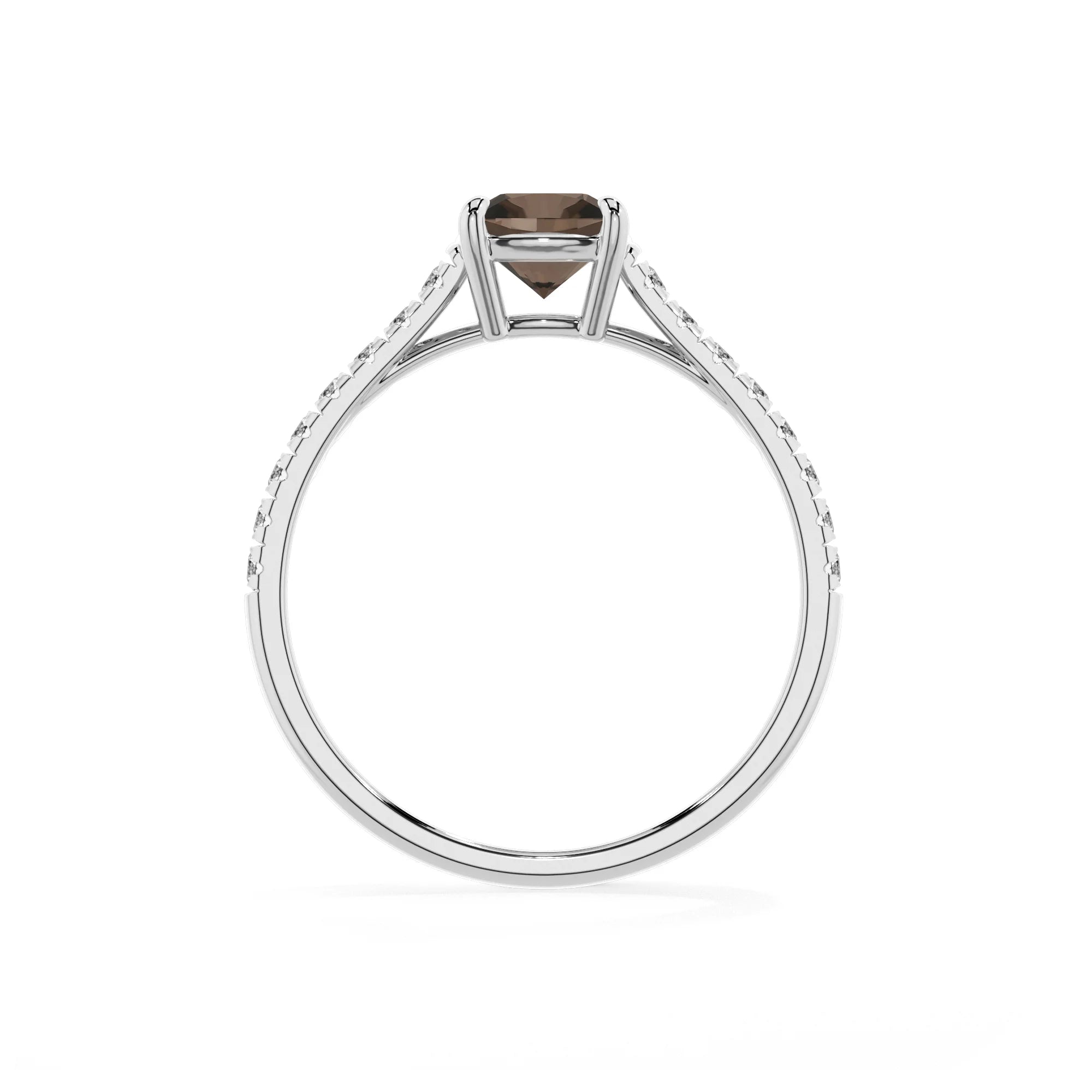 natural smoky-quartz cushion half eternity solitaire engagement rings in sterling silver 
