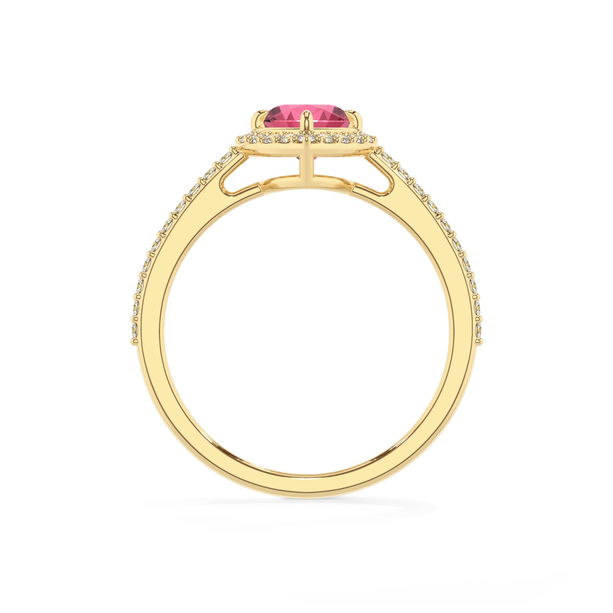 lab grown pink-tourmaline heart solitaire rings in yellow gold 