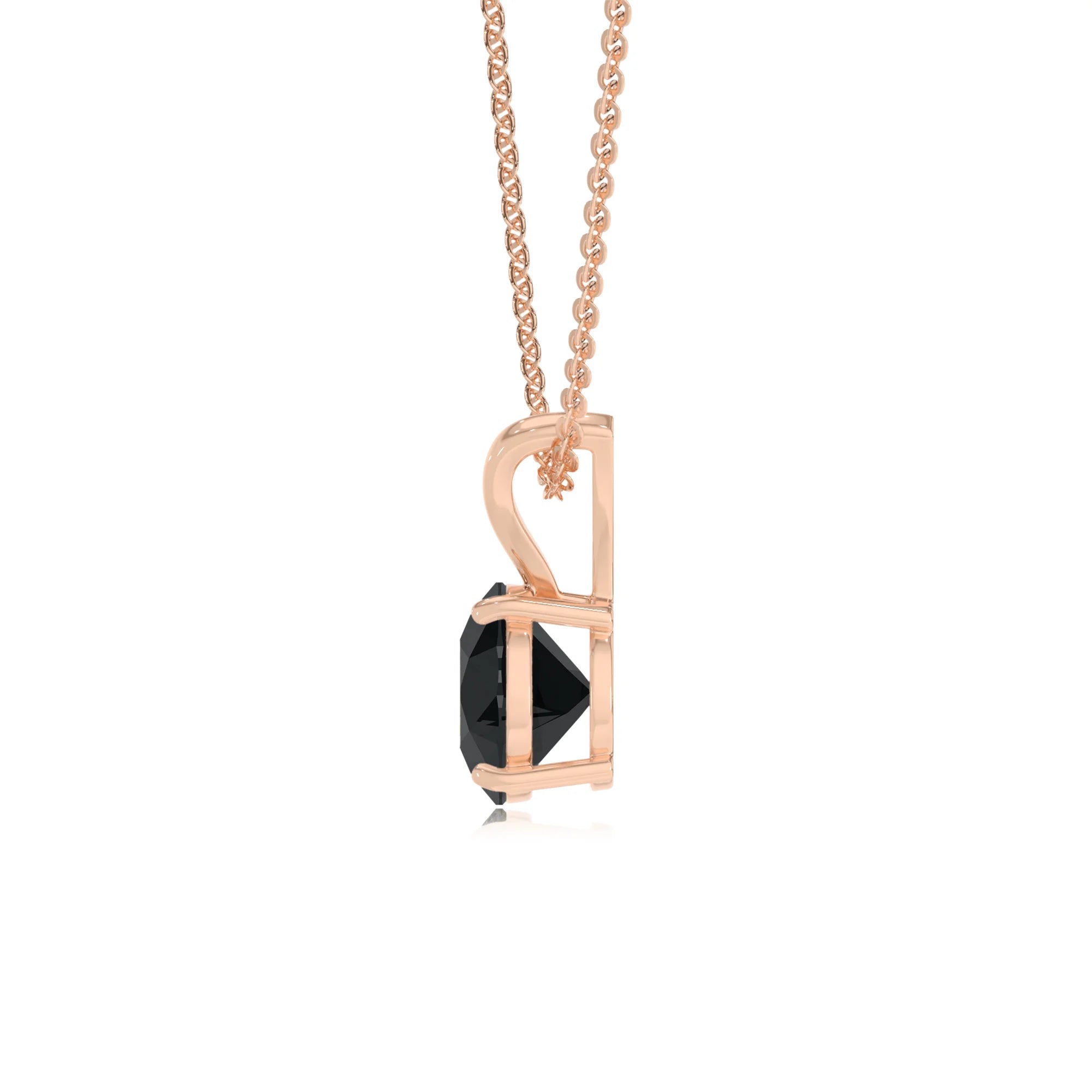 natural black-onyx round solitaire v-bale necklaces in rose gold 