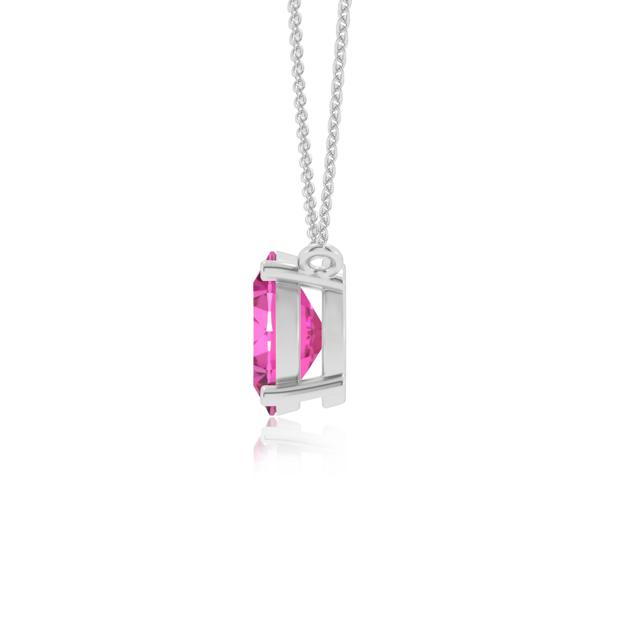 lab grown pink-sapphire oval solitaire necklaces in sterling silver 