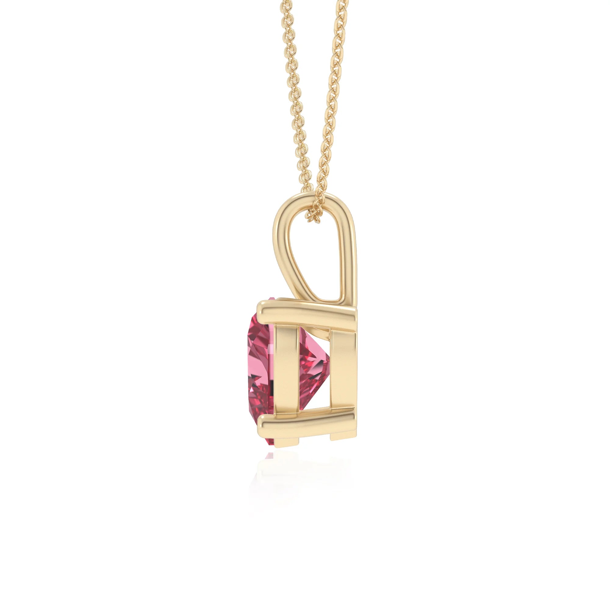 lab grown pink-tourmaline heart solitaire necklaces in yellow gold 