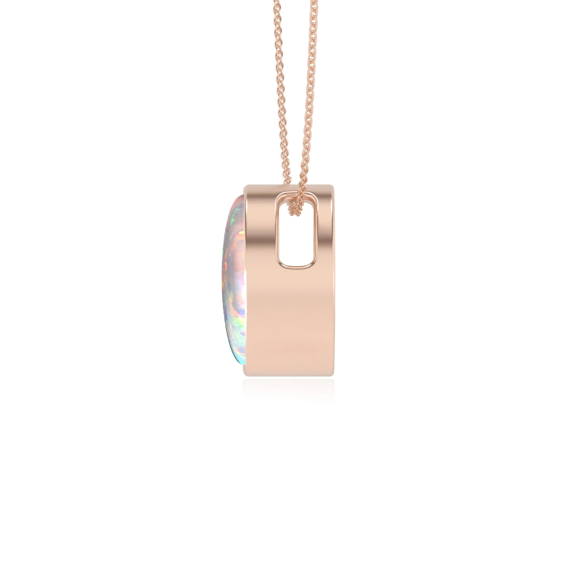 lab grown opal round solitaire necklaces in rose gold 