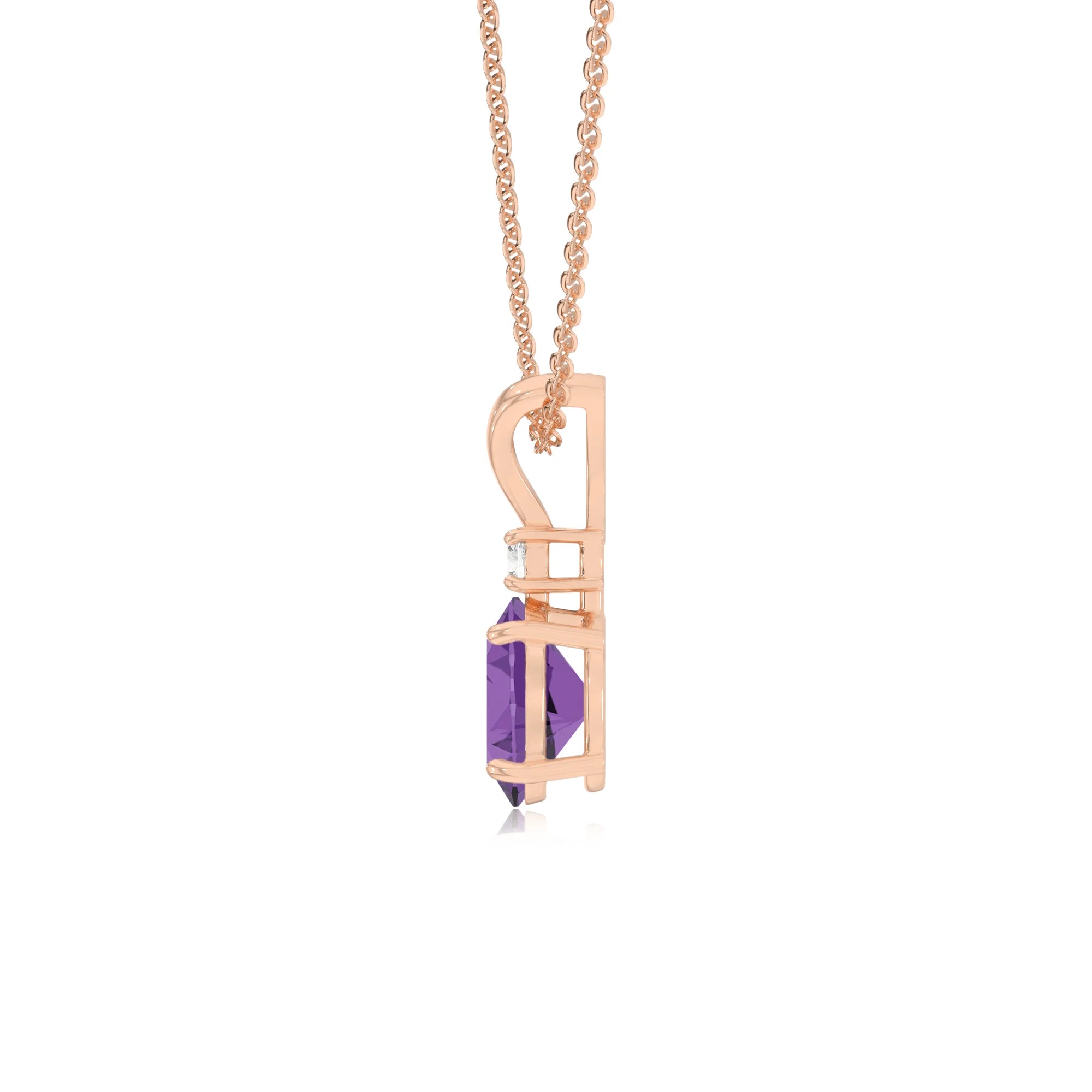 lab grown amethyst oval solitaire v-bale necklaces in rose gold 