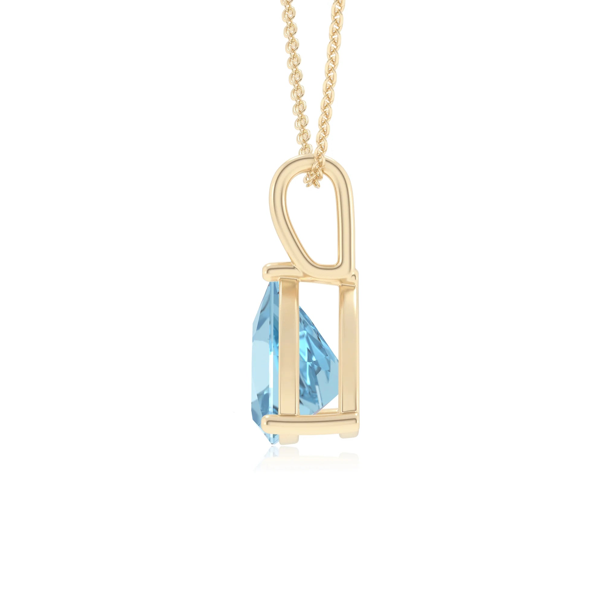 lab grown aquamarine trillion solitaire necklaces in yellow gold 