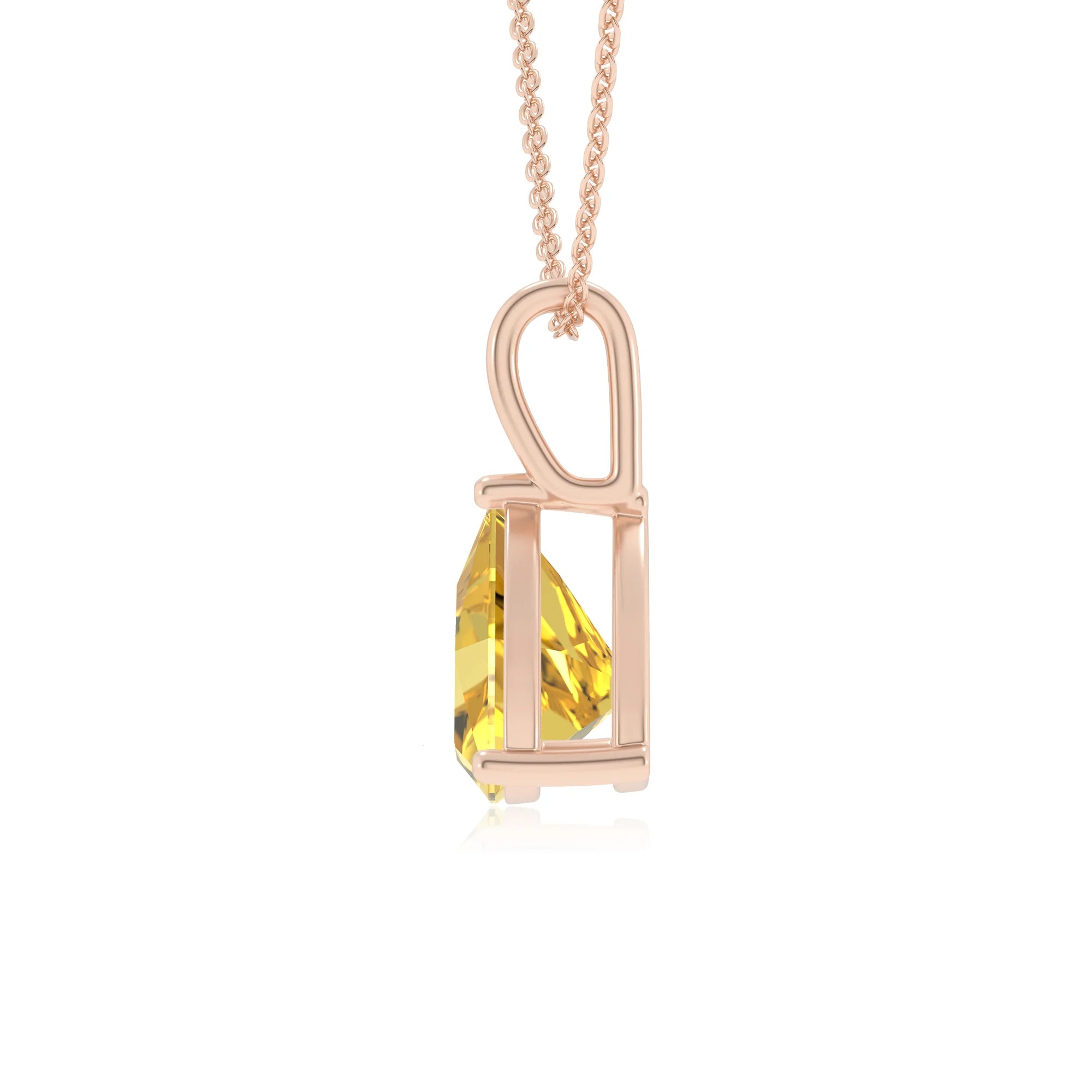 lab grown yellow-sapphire trillion solitaire necklaces in rose gold 