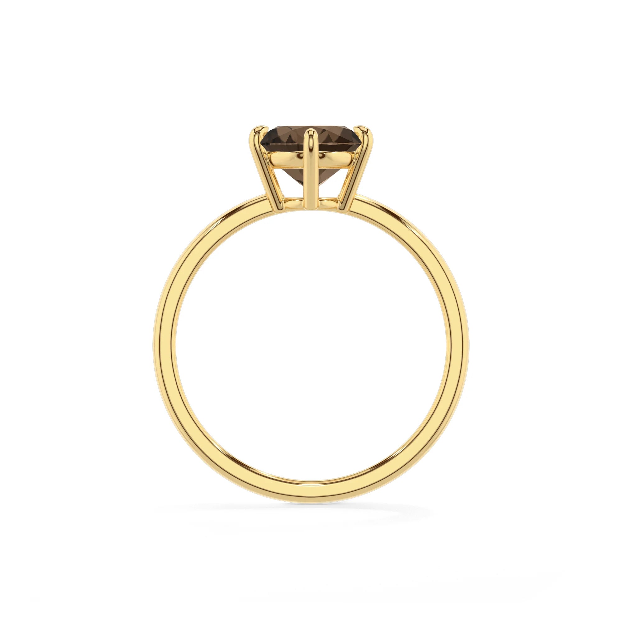 natural smoky-quartz oval solitaire rings in yellow gold 