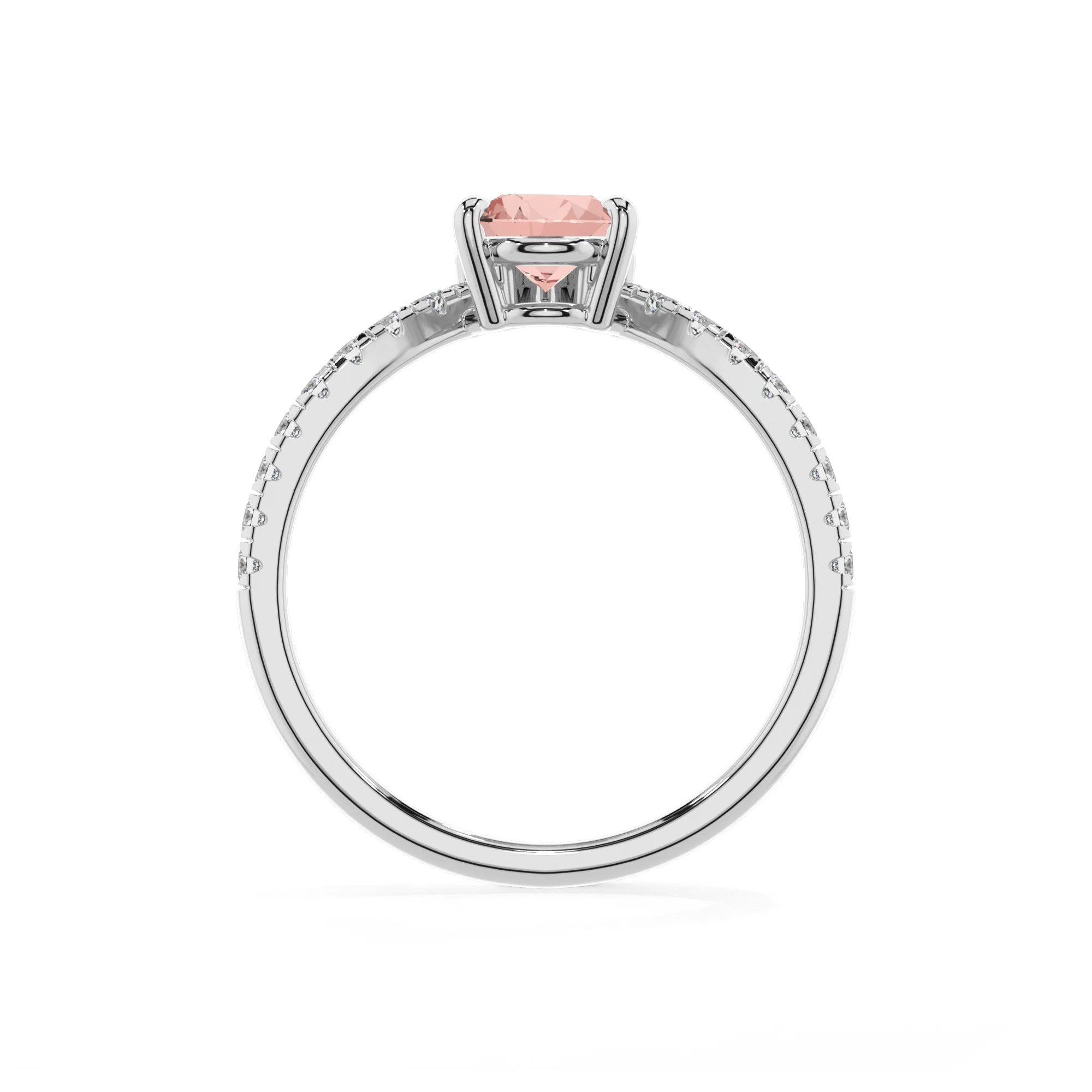 lab grown morganite pear solitaire rings in white gold 