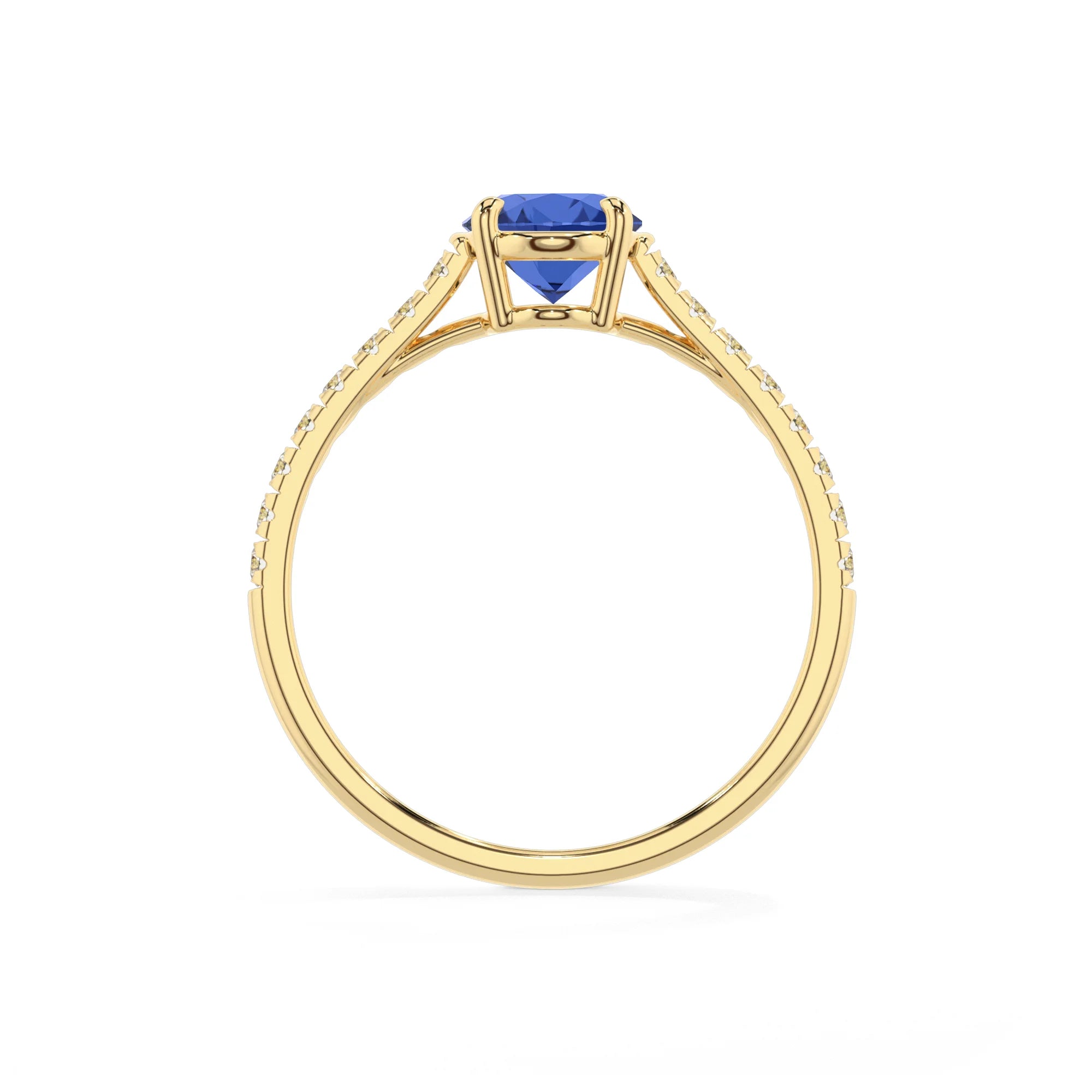 lab grown blue-sapphire oval half eternity solitaire engagement rings in yellow gold 
