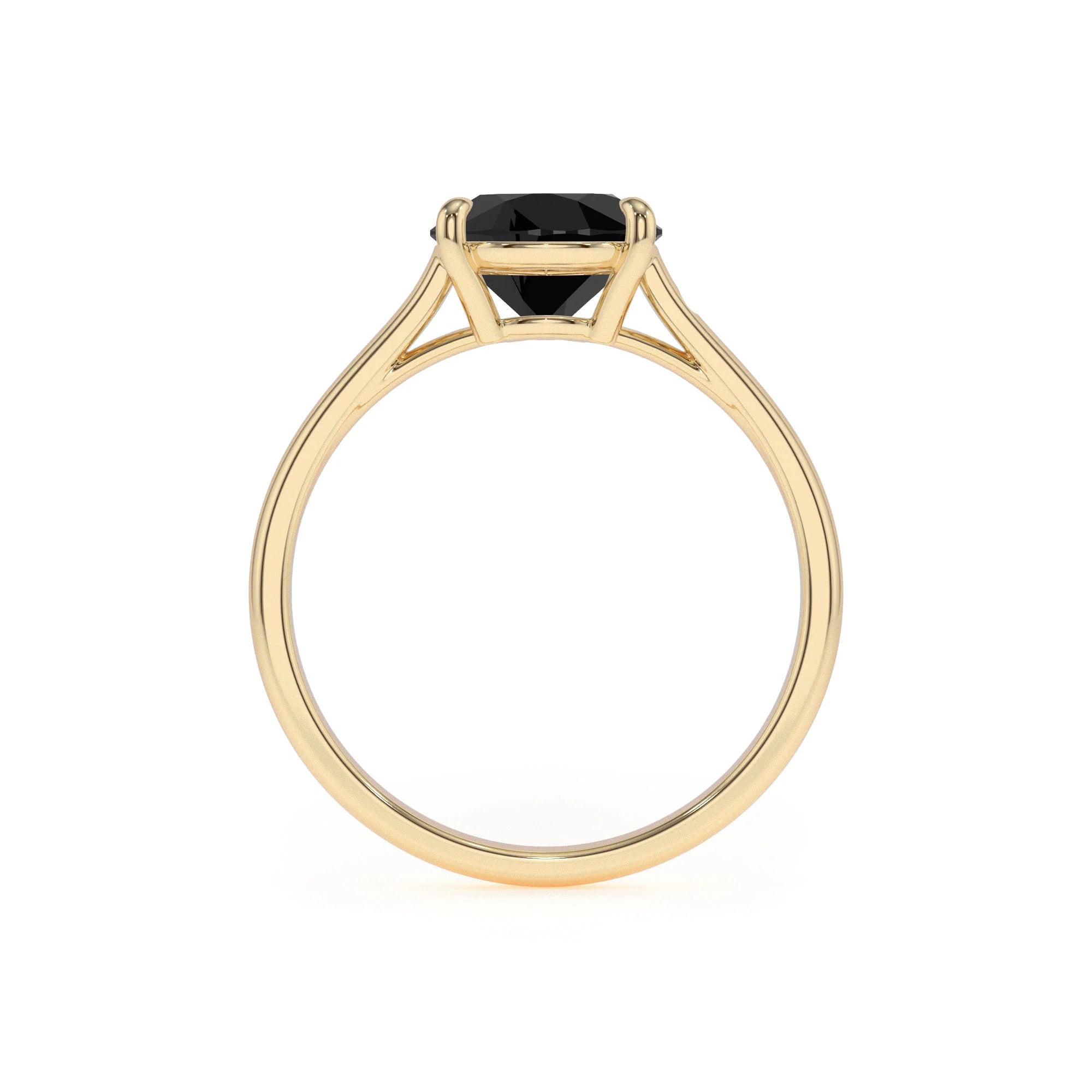 natural black-onyx cushion solitaire rings in yellow gold 