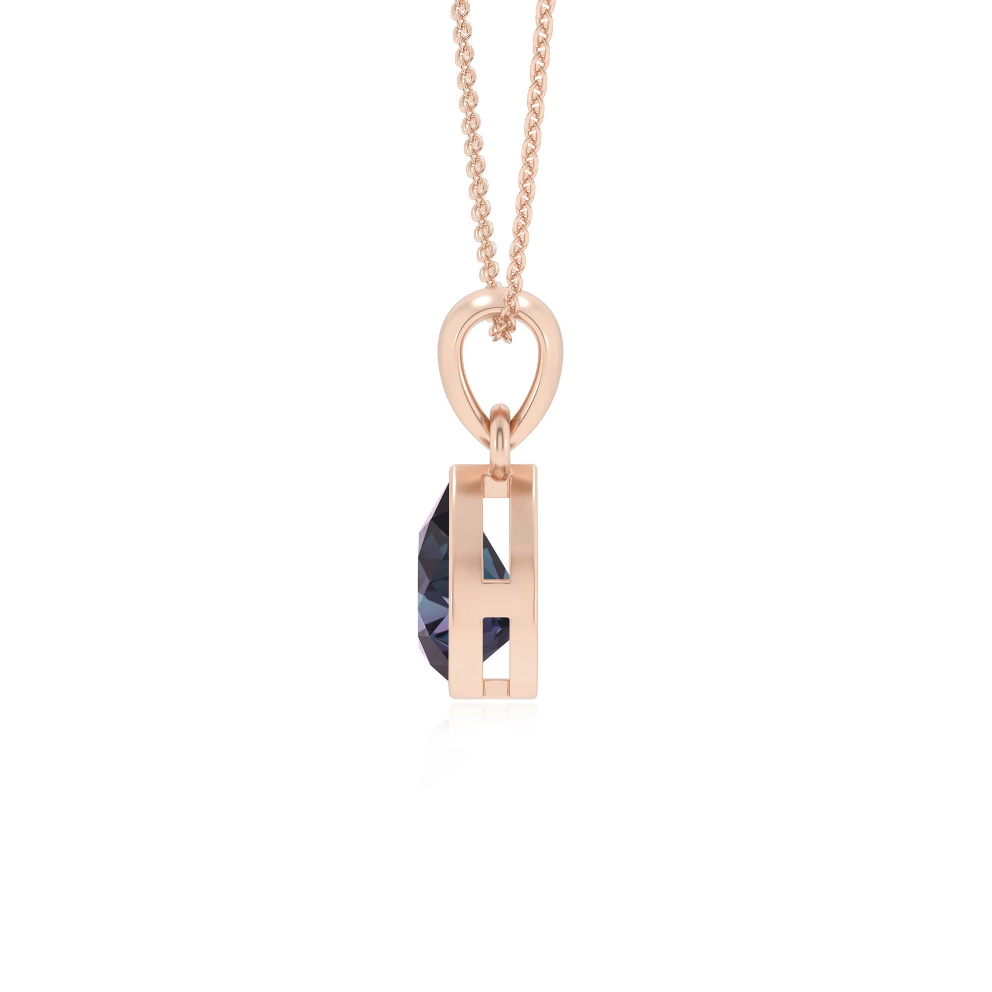 lab grown alexandrite pear solitaire necklaces in rose gold 