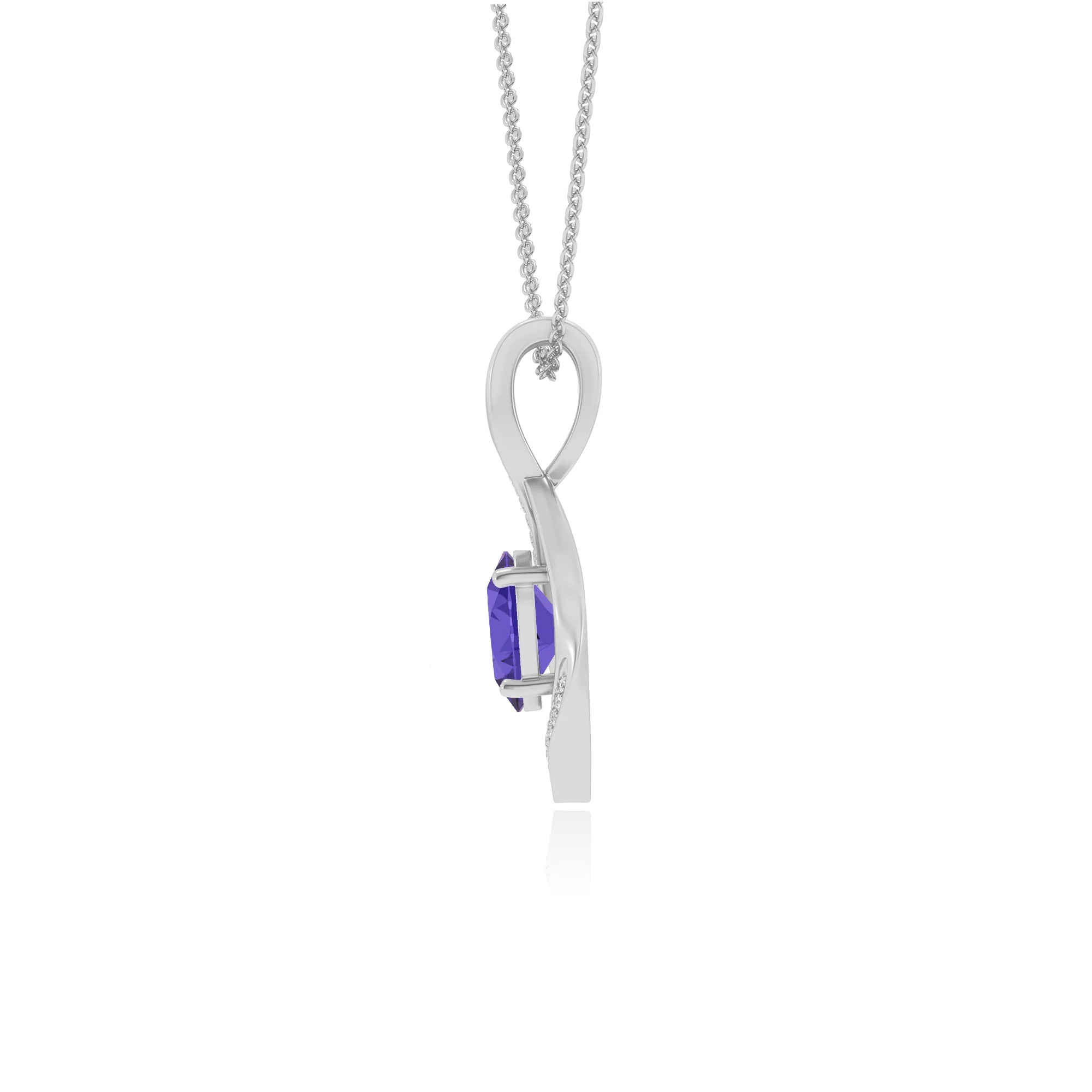 lab grown tanzanite oval solitaire necklaces in white gold 