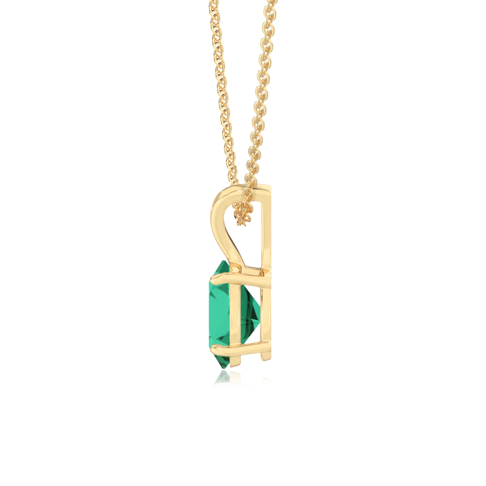 lab grown emerald oval solitaire v-bale necklaces in yellow gold 
