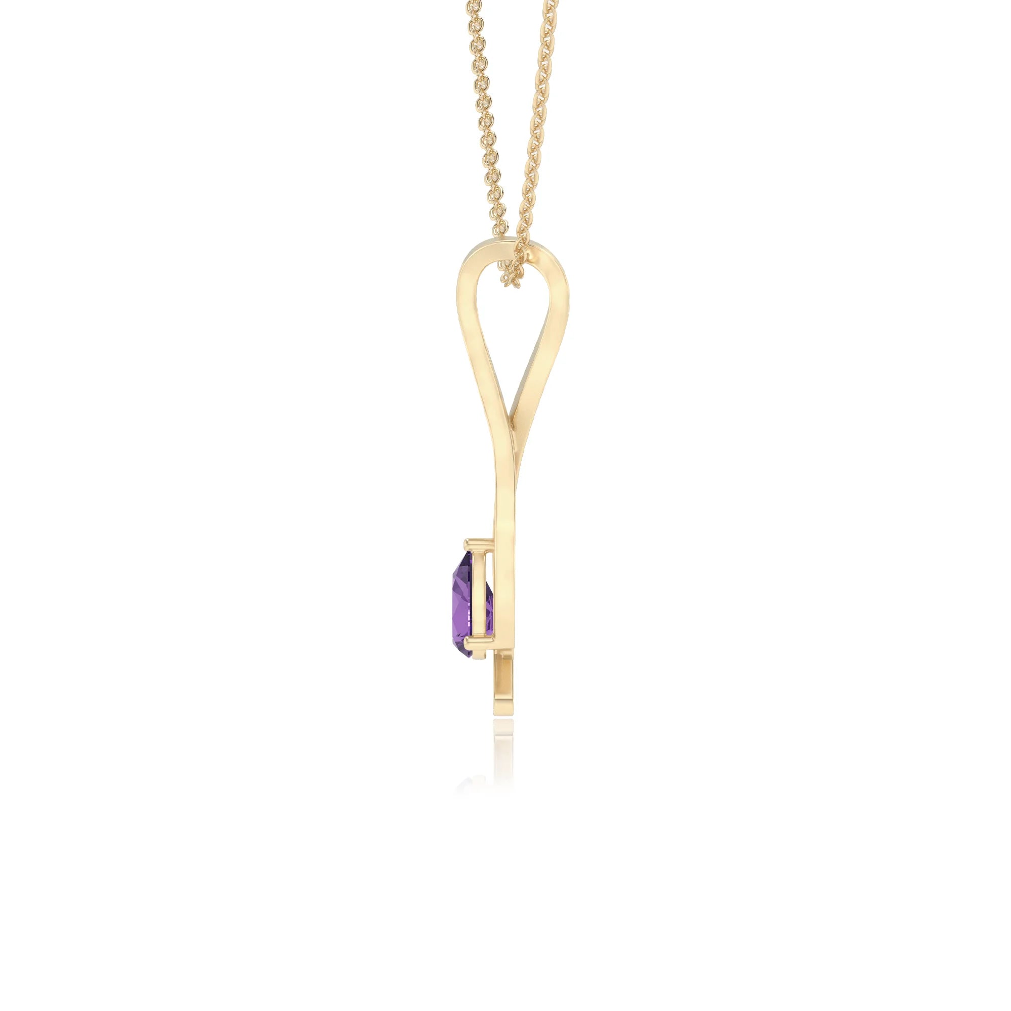lab grown amethyst pear solitaire necklaces in yellow gold 