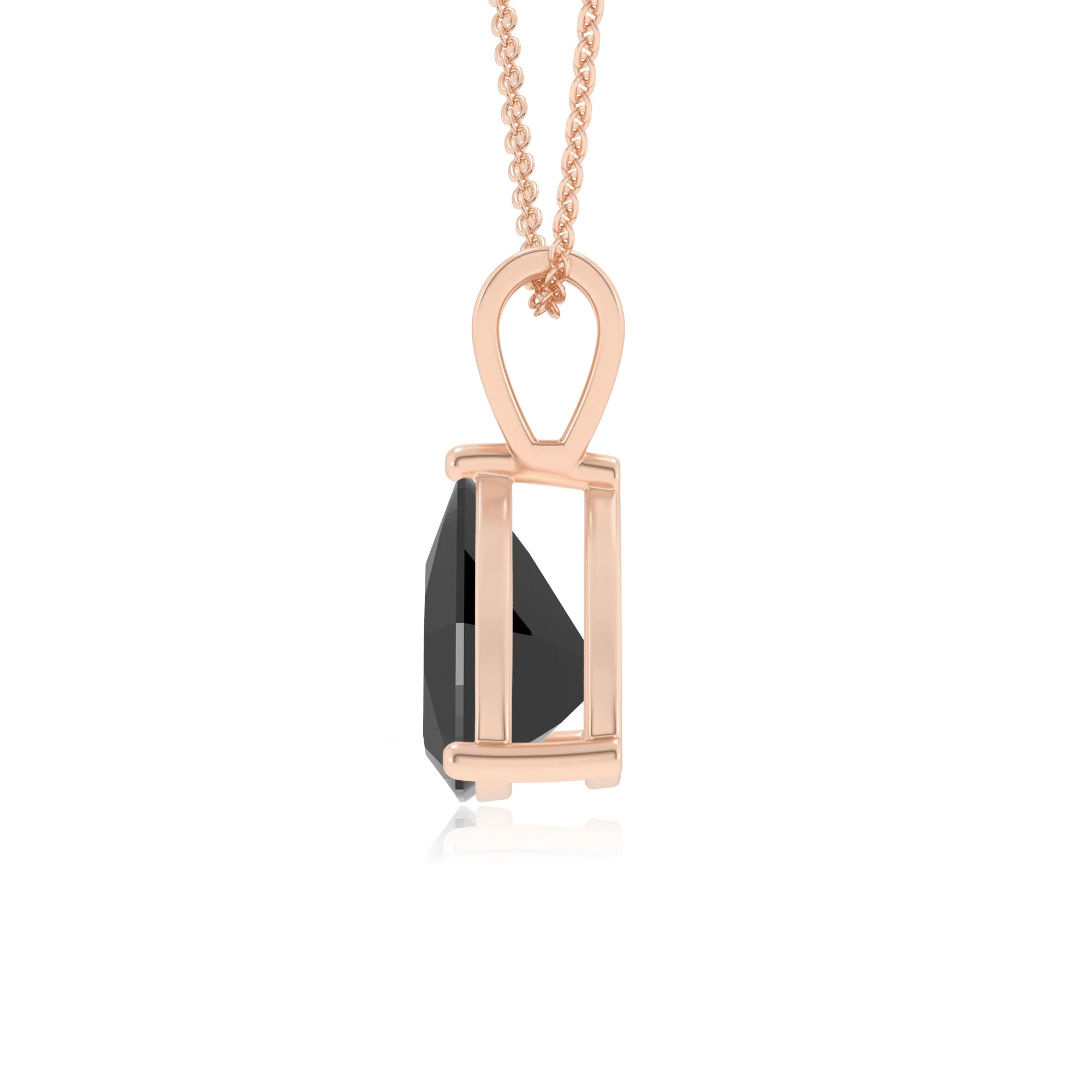 natural black-onyx trillion solitaire v-bale necklaces in rose gold 
