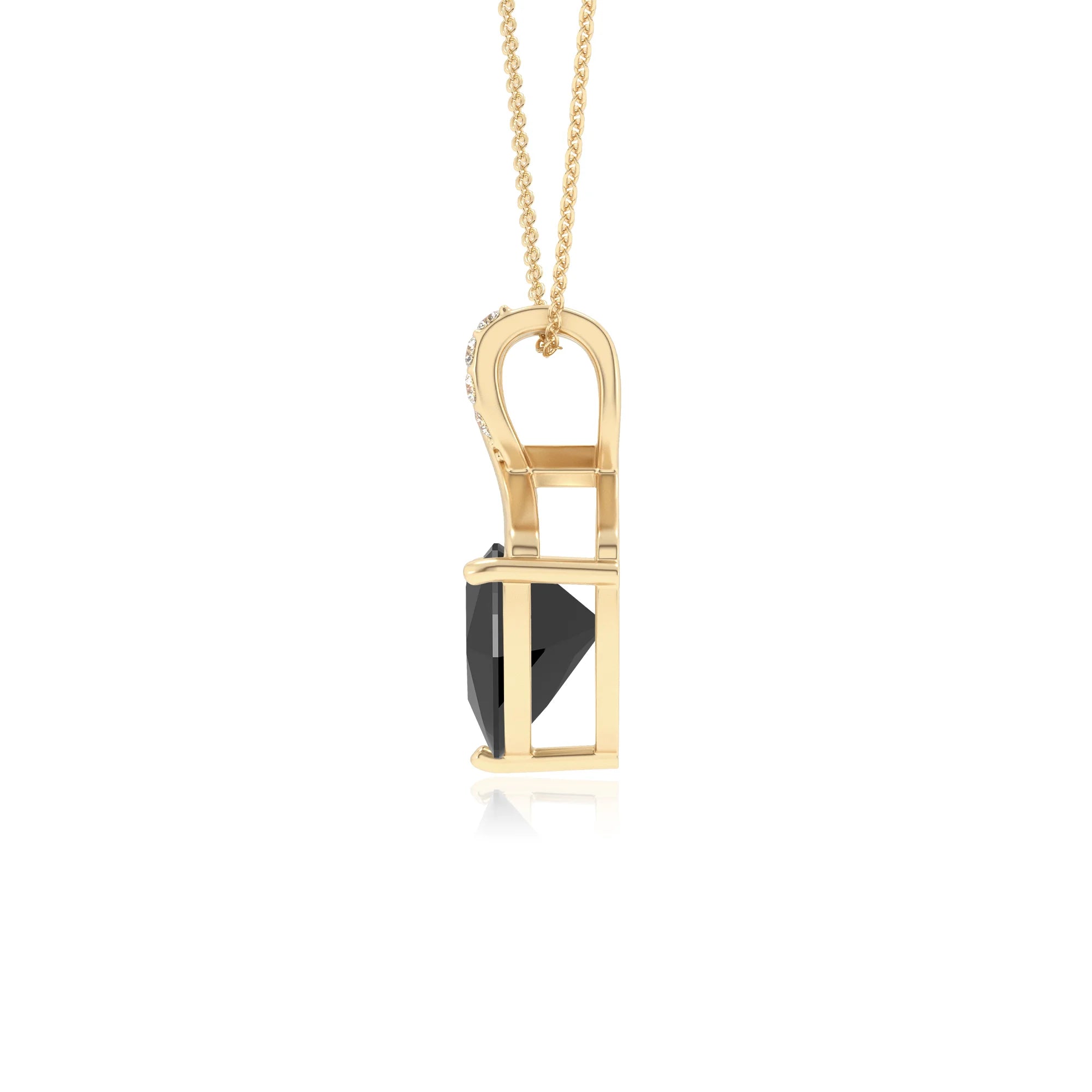 natural black-onyx trillion solitaire necklaces in yellow gold 