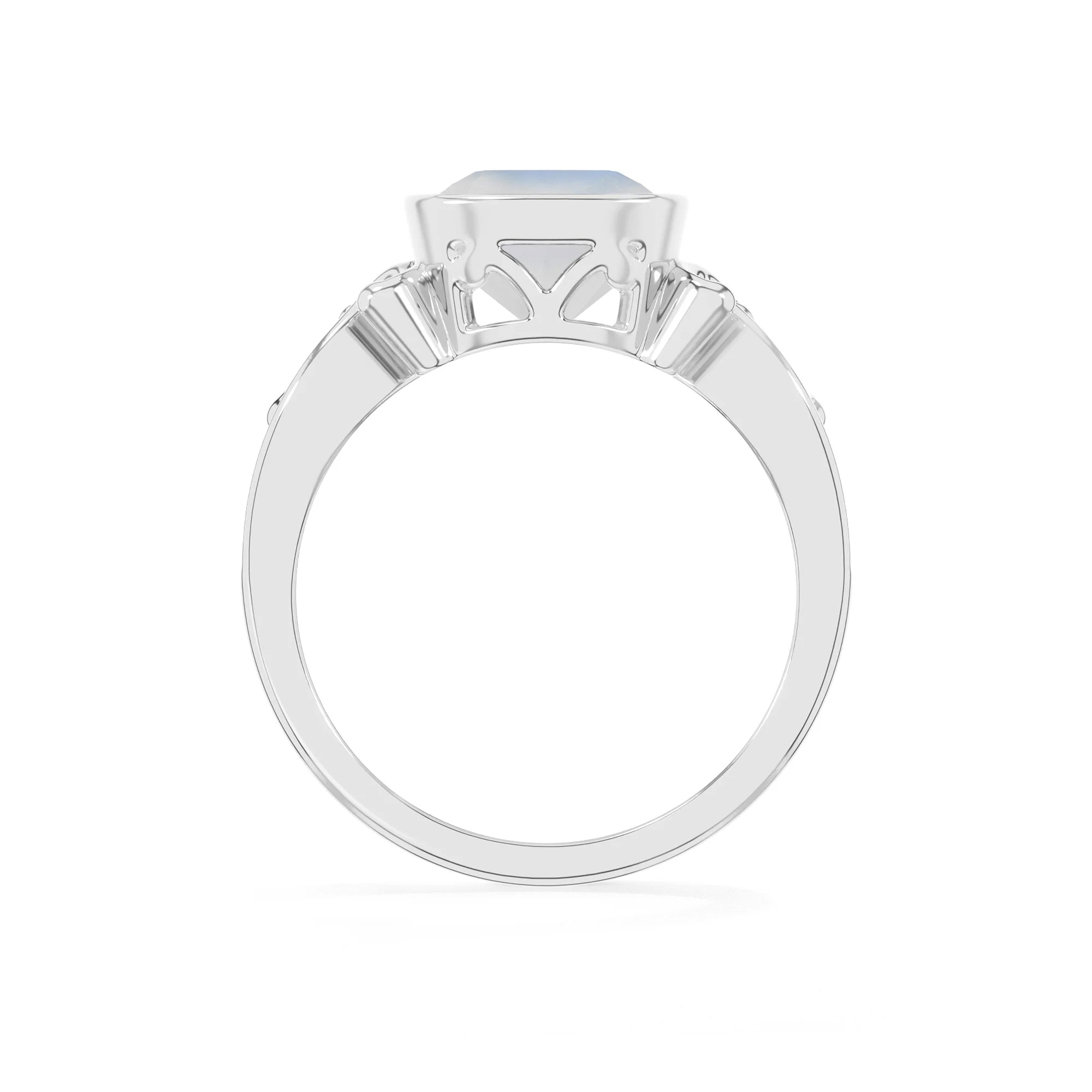 natural rainbow-moonstone cushion solitaire rings in platinum 